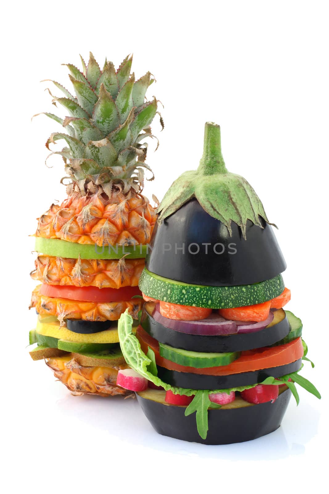 Fresh and ripe vegetarian burgers over white