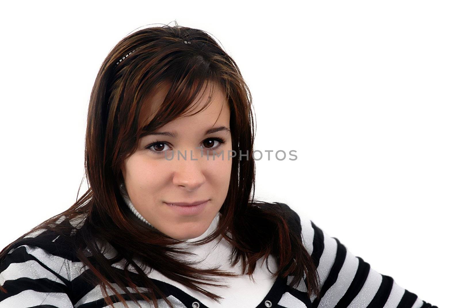 young woman portrait in a white background