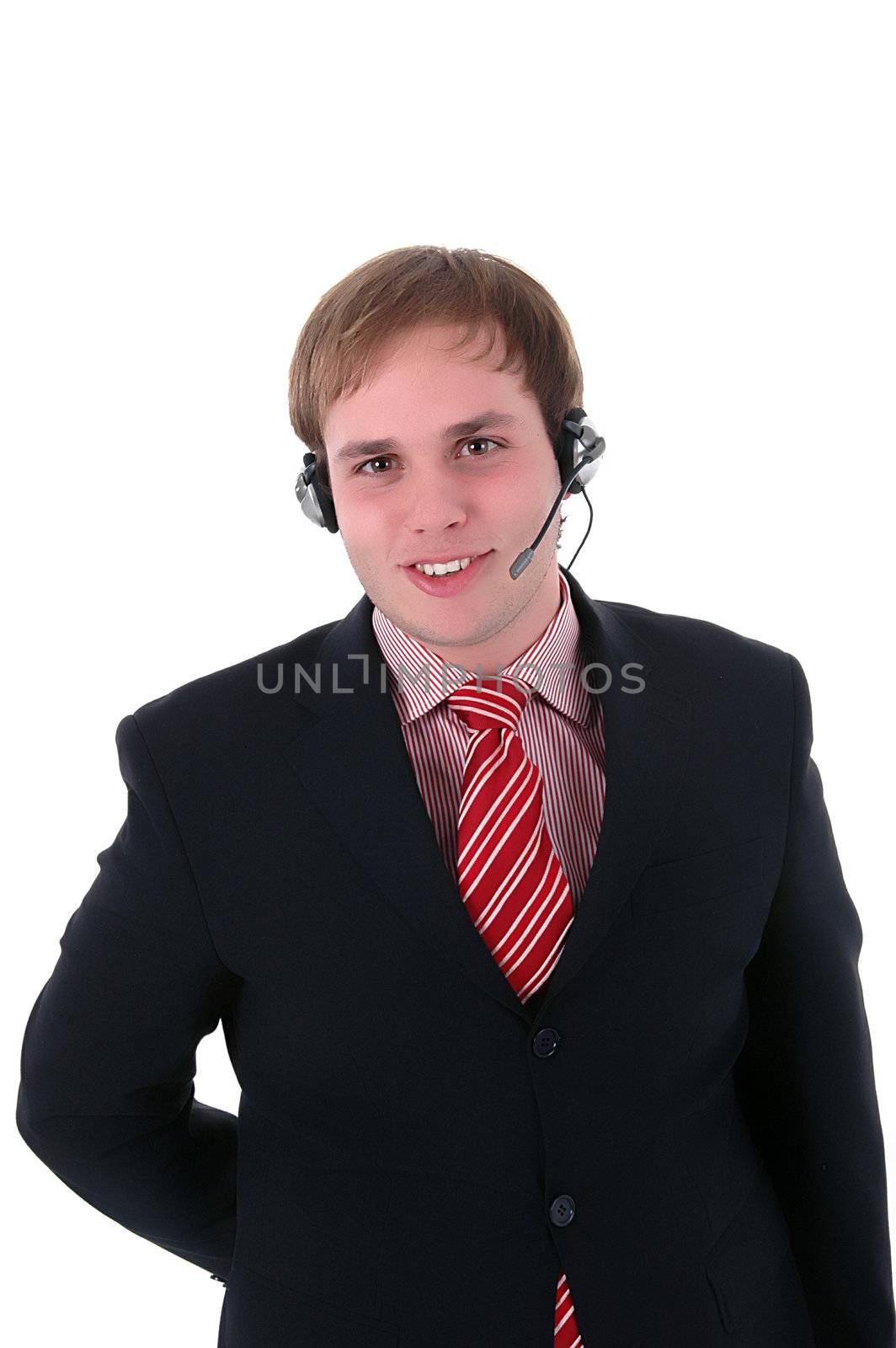 young call center man talkind by the phone