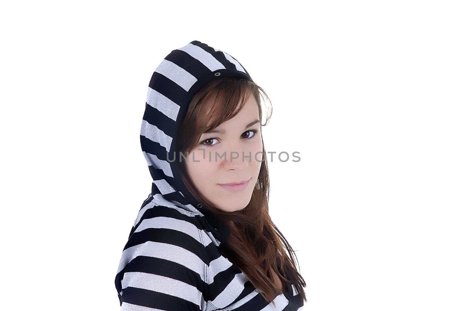 young casual woman portrait in a white background