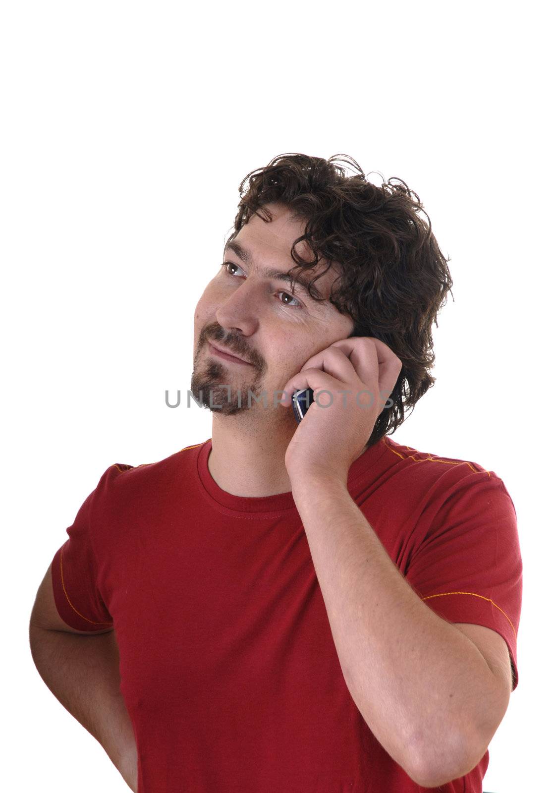 young man alone calling with a cell phone