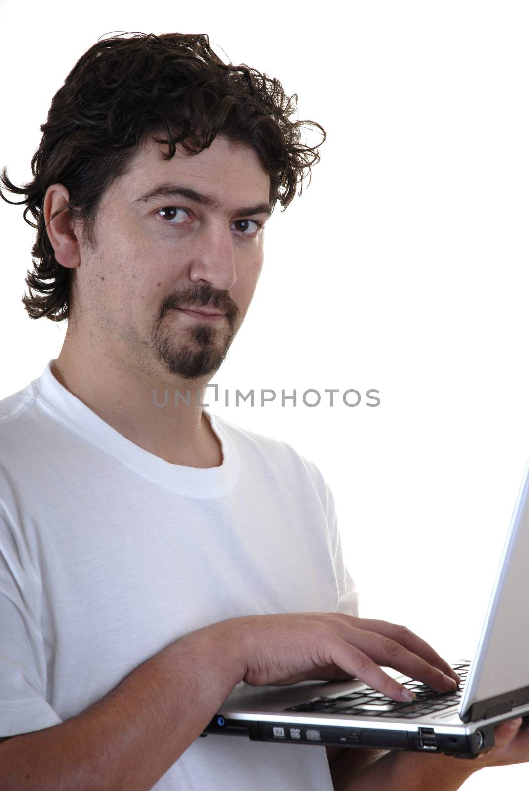 young happy man working with a personal computer