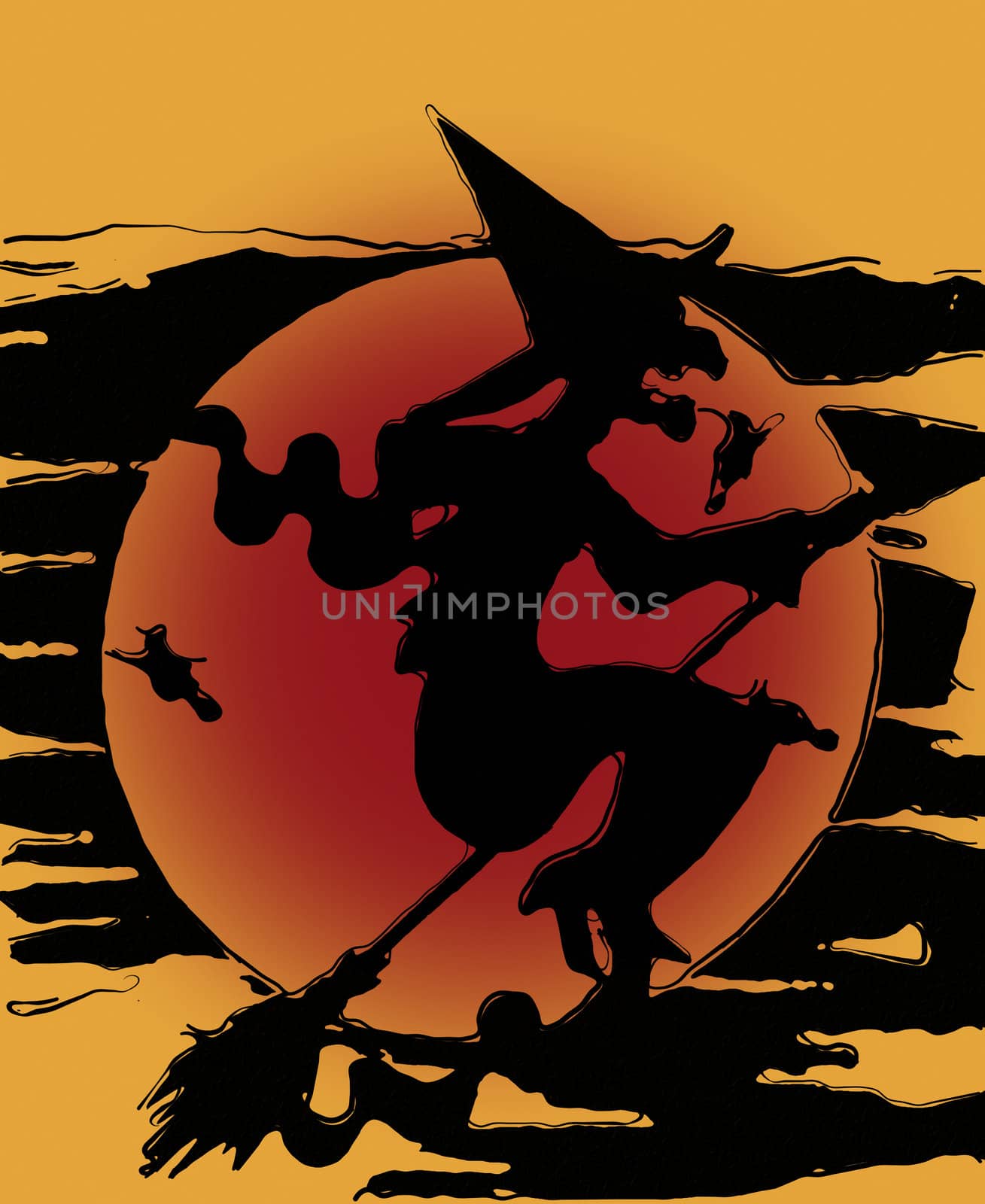 Halloween witch riding on a broom