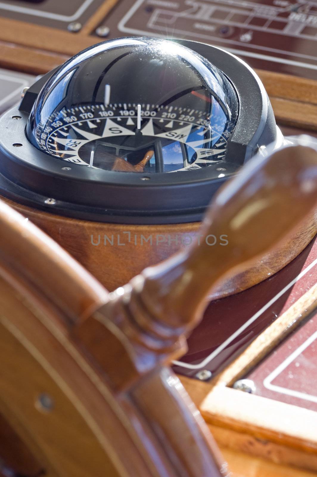 Compass and rudder on a yacht