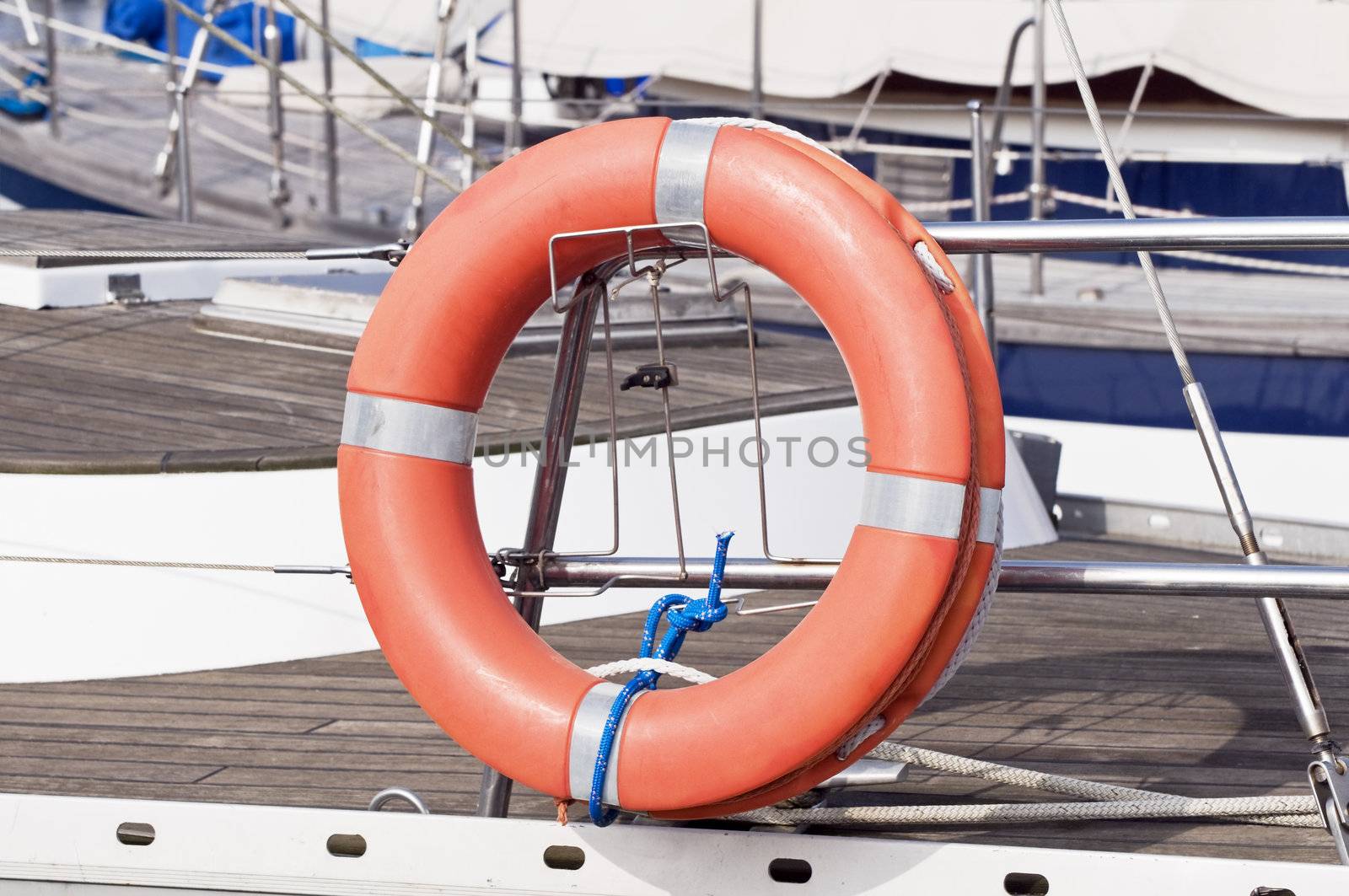 Detail of a life buoy on a sailboat