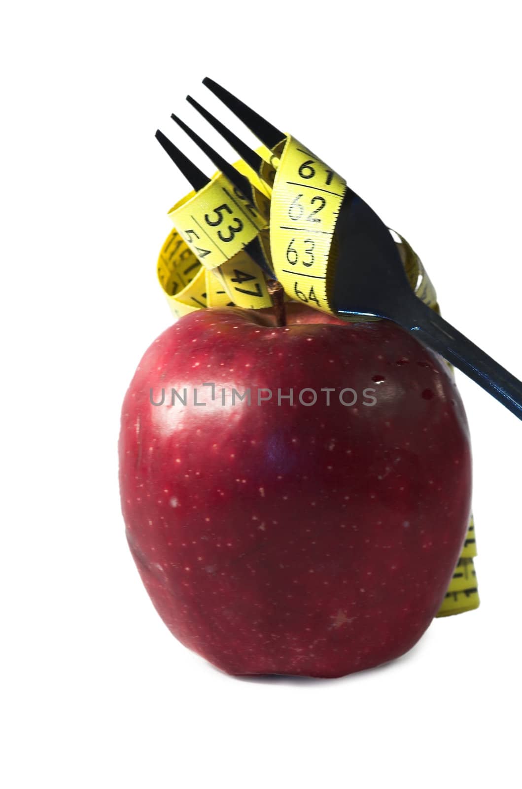 apple, autumn, centimeter, centimetre, crutch, cutlery, diet, drew, drop, eat, fall, fork, fruit, loose, measure, prong, red, vitamin, water, weight, yellow, 