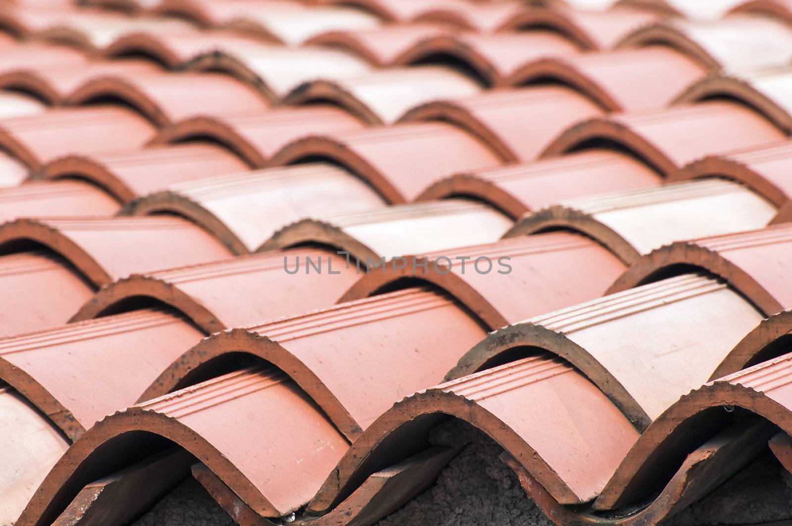 Detail of red tiles on a roof
