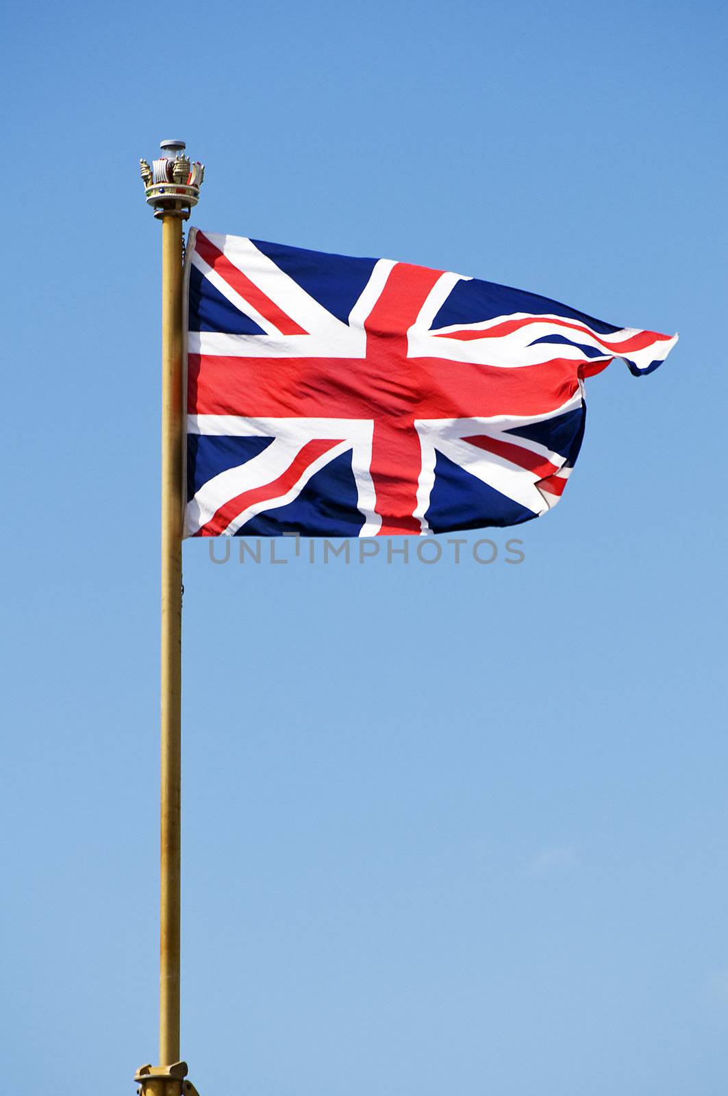 Great Britain flag blowing in the sky