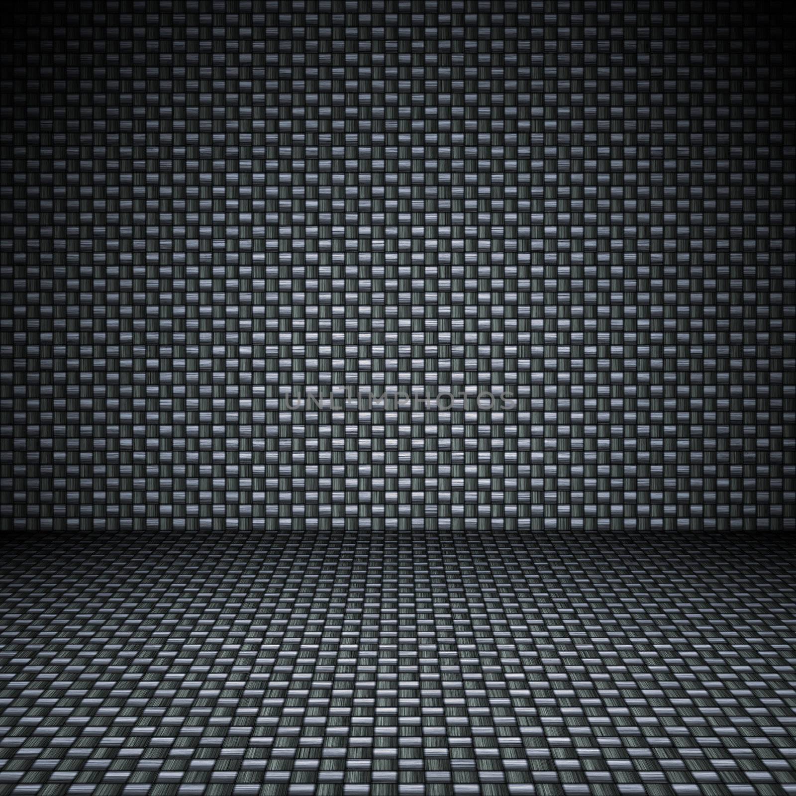 A realistic carbon fiber textured backdrop with 3D perspective.