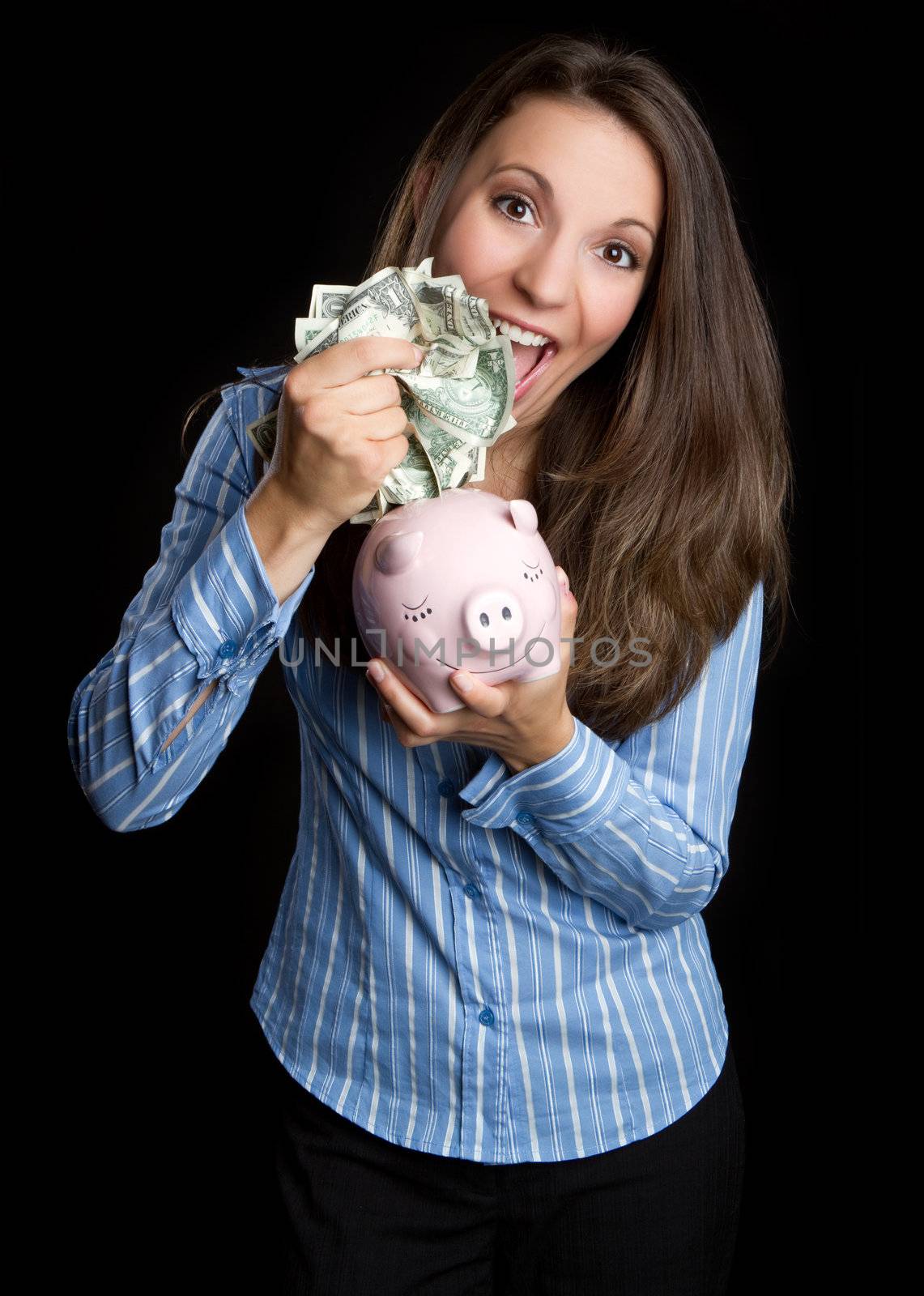 Money woman holding piggy bank