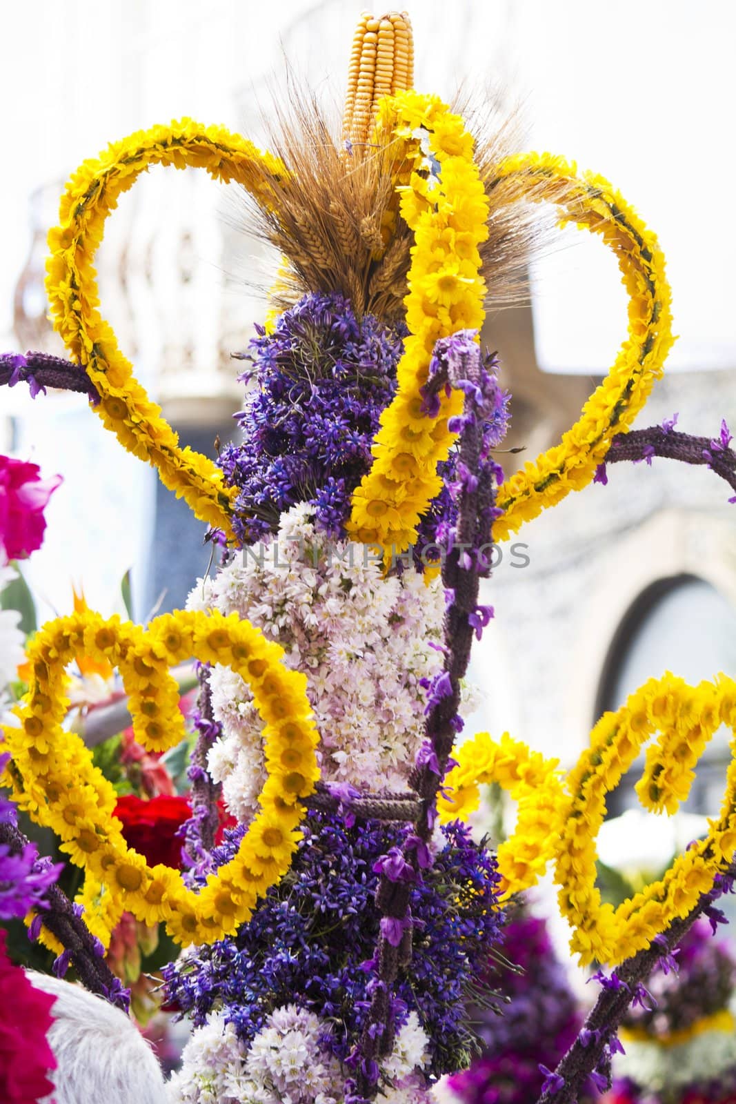 Beautiful procession of torches decorated with flowers, held in S.Bras de Alportel, Portugal.