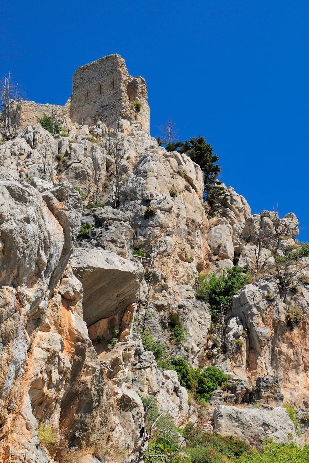 Monastery Saint Hilarion Castle on mountain in Cyprus.