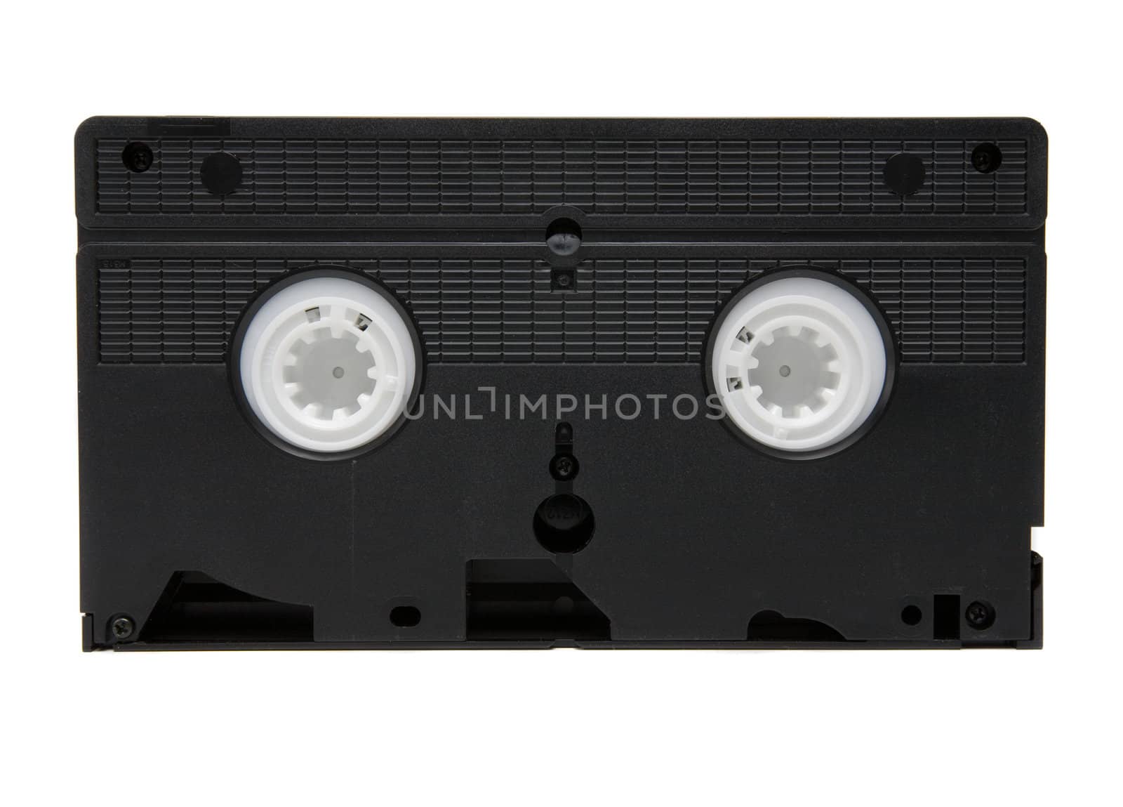 Black VHS video cassette on white