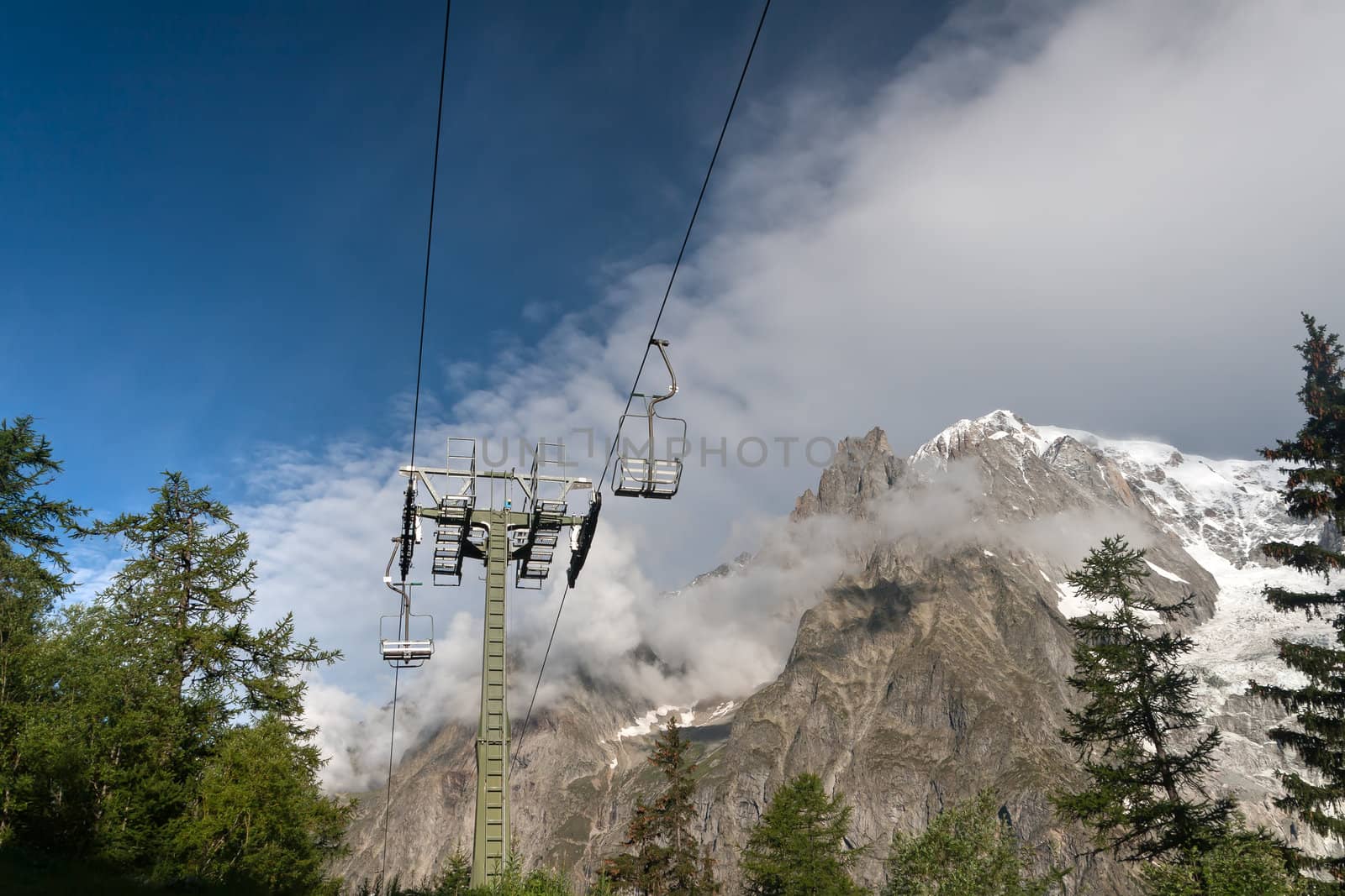 summer view Mont Blanc from Veny valley, Courmayeur, Italy.