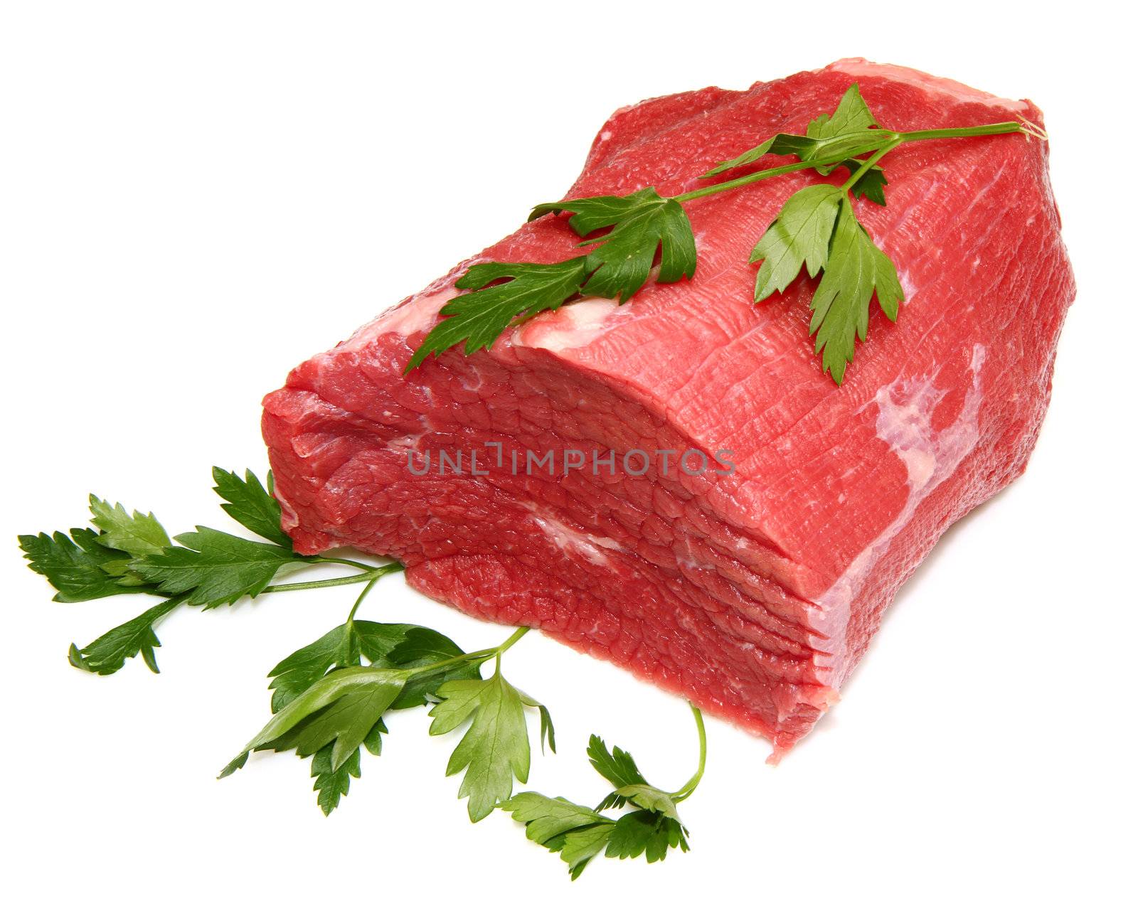 huge red meat chunk isolated over white background