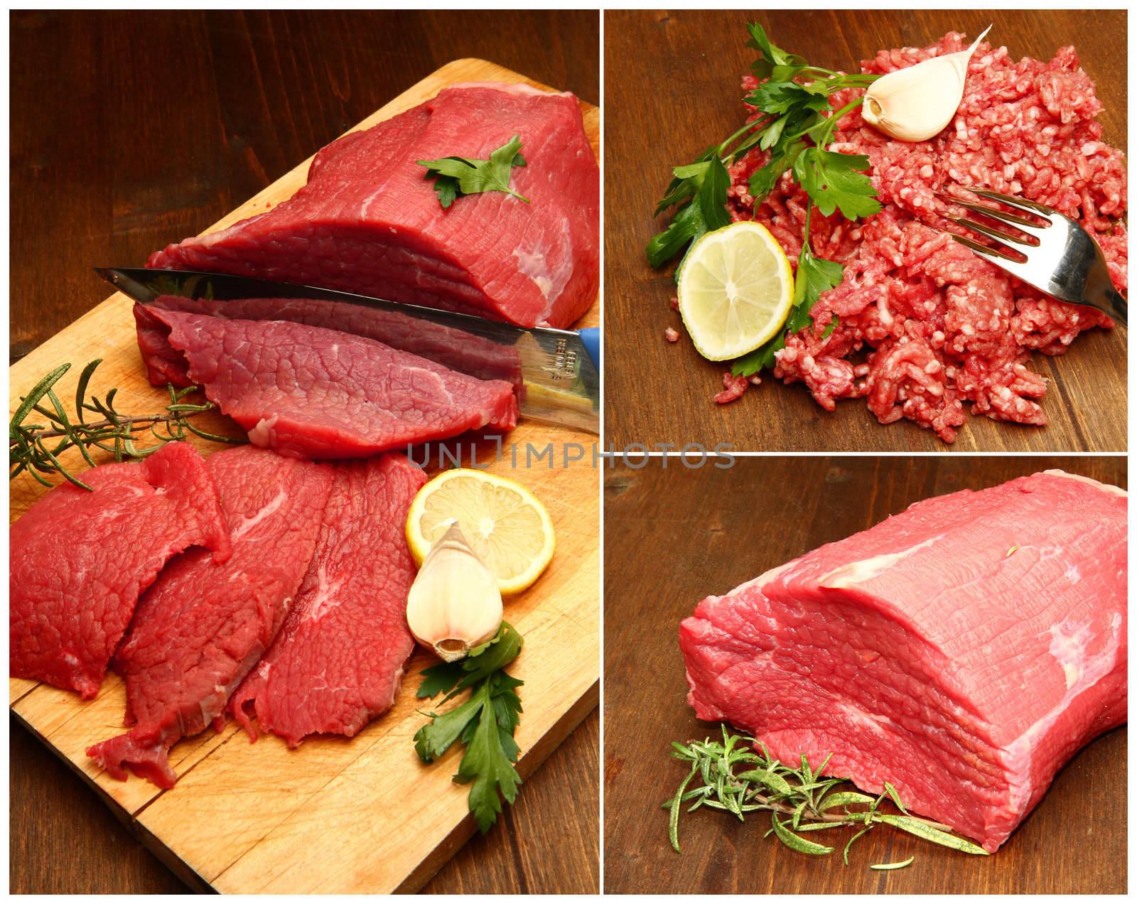 collage of red meat with ingredients