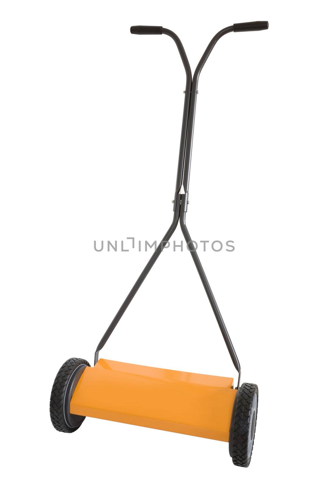 Hand push lawn raker isolated on a white background