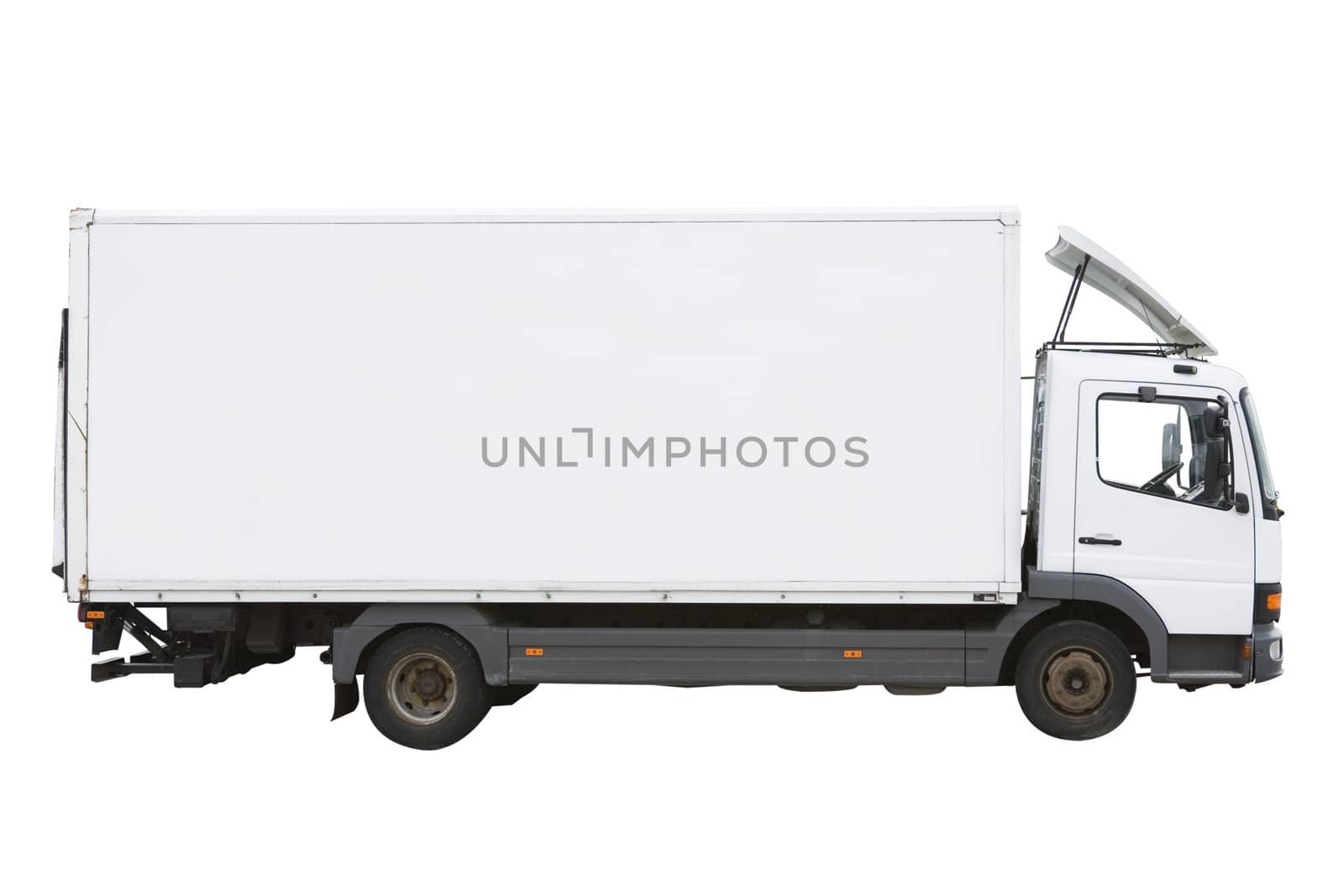 Blank white truck isolated on a white background