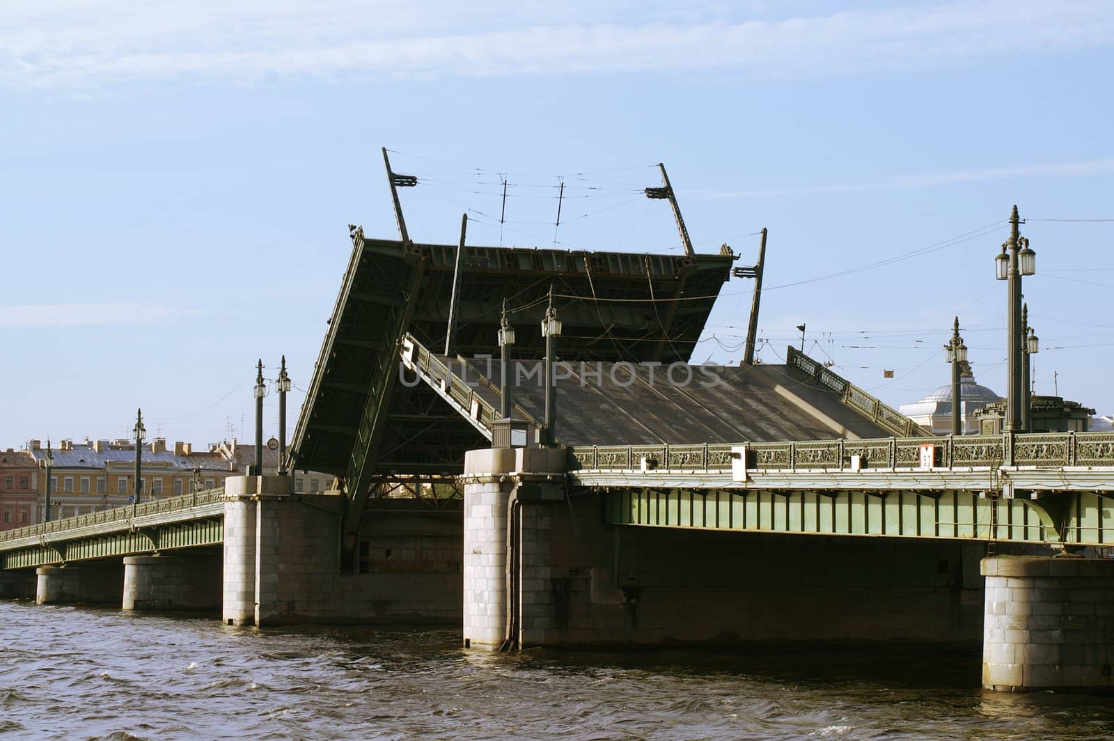 Raising the Schmidt's Bridge over Neva river in Saint Petersburg, Russia.