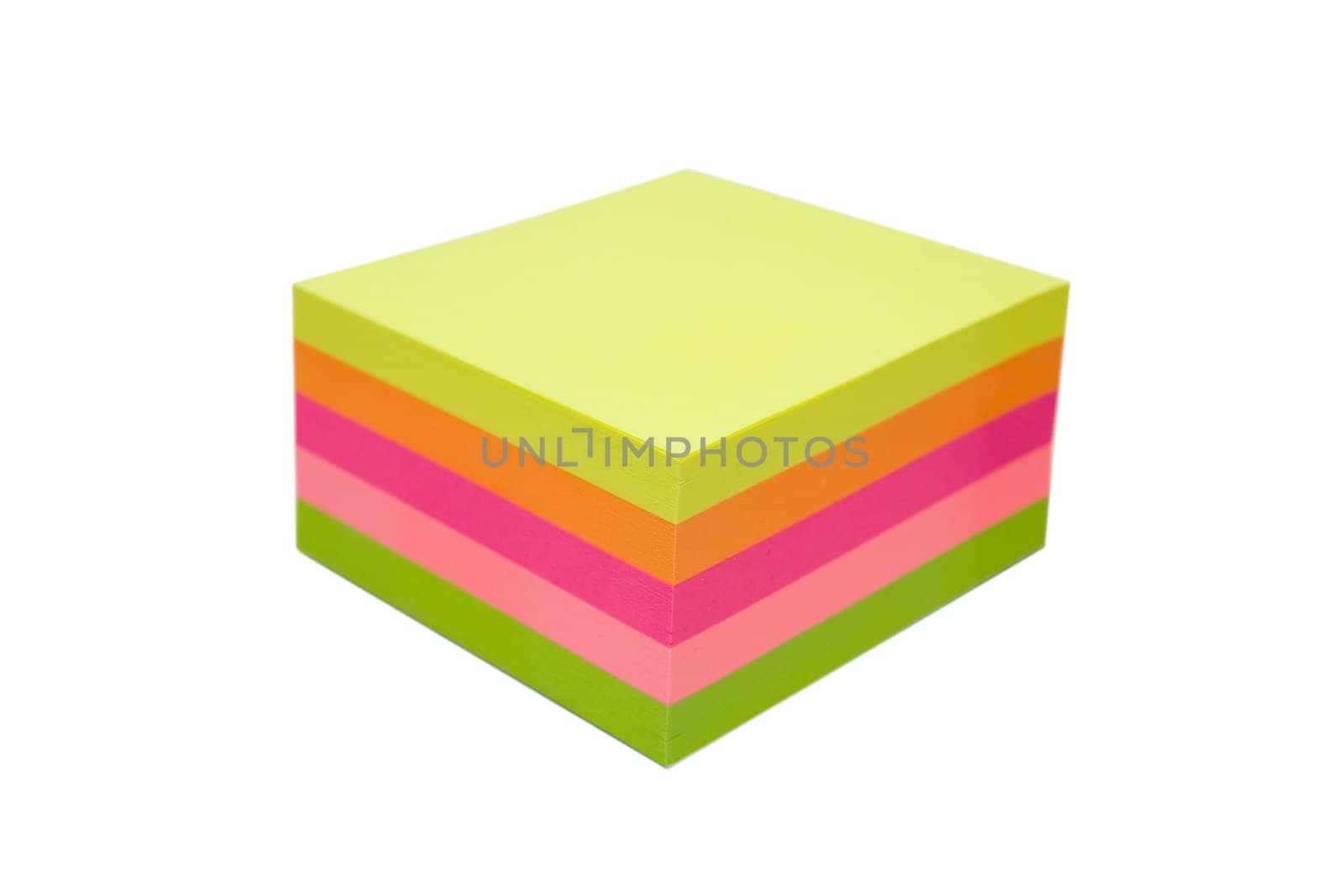 Sticky notes cube with sheets in various colors. Isolated over white with clipping path.