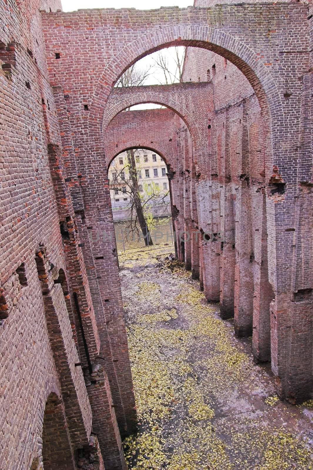 Ruins of Ancient Buildings on the New Holland Island in Saint Petersburg, Russia.