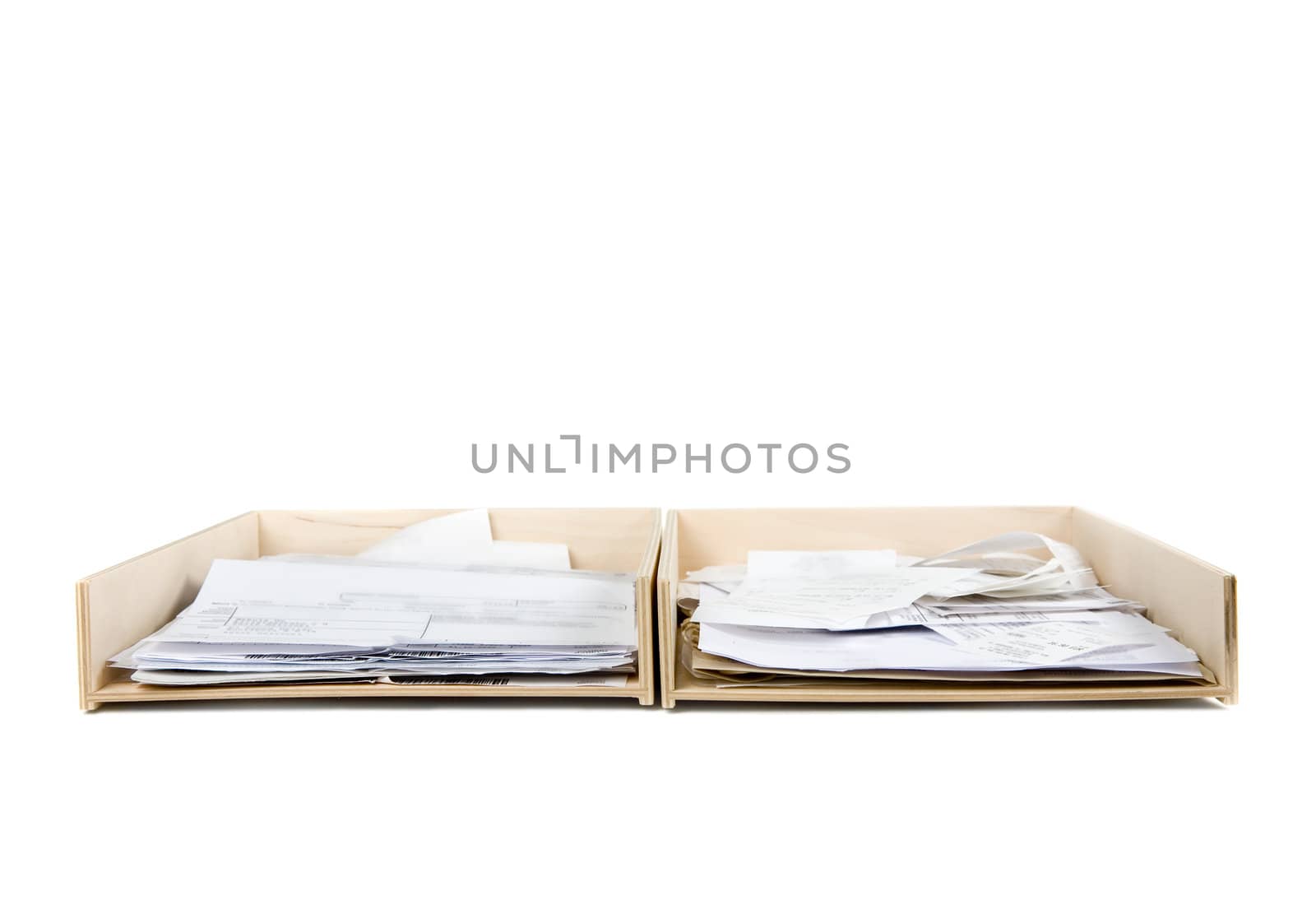 Wooden paper trays on a white background