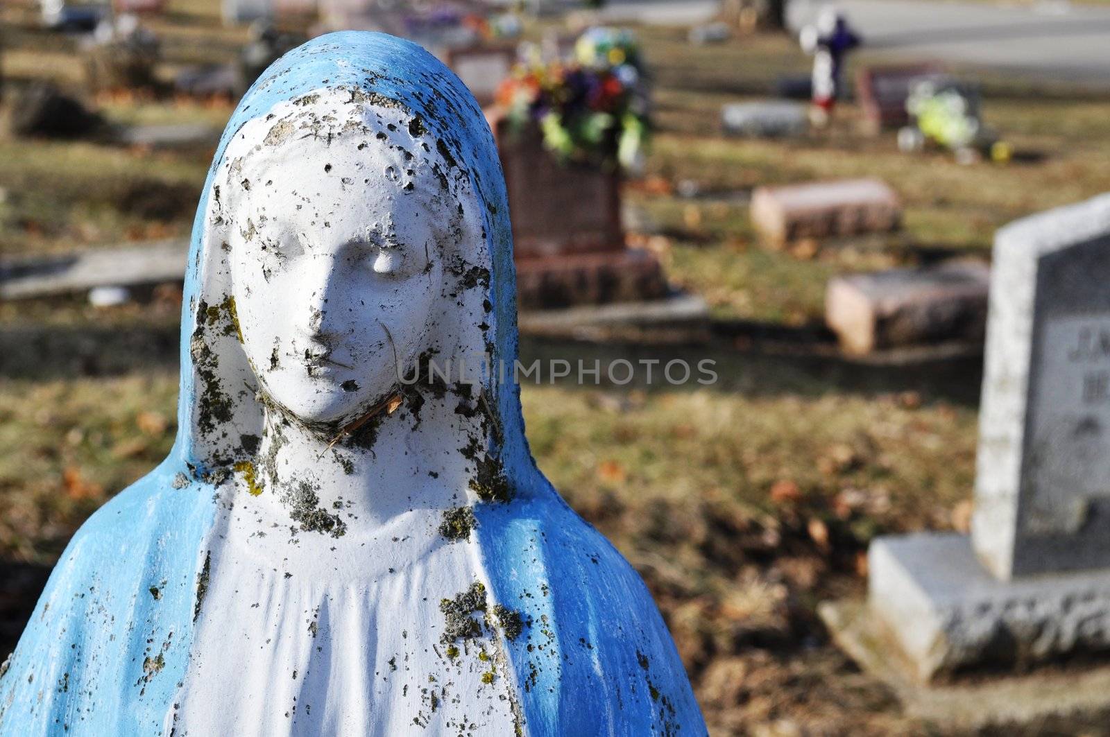 Gravesite - Mary statue - background by RefocusPhoto