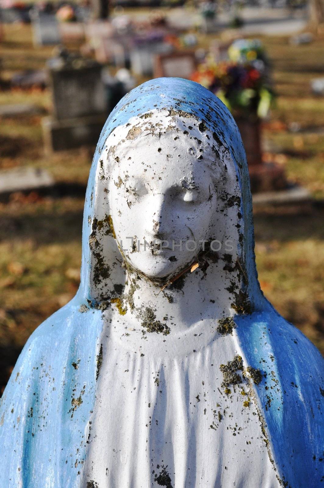 Gravesite - Mary statue - close-up by RefocusPhoto
