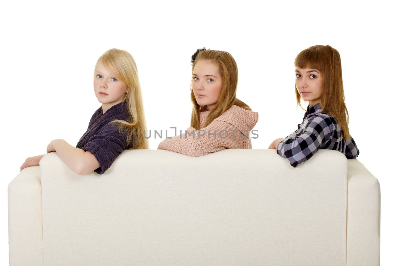 Three young girls - classmate on couch by pzaxe