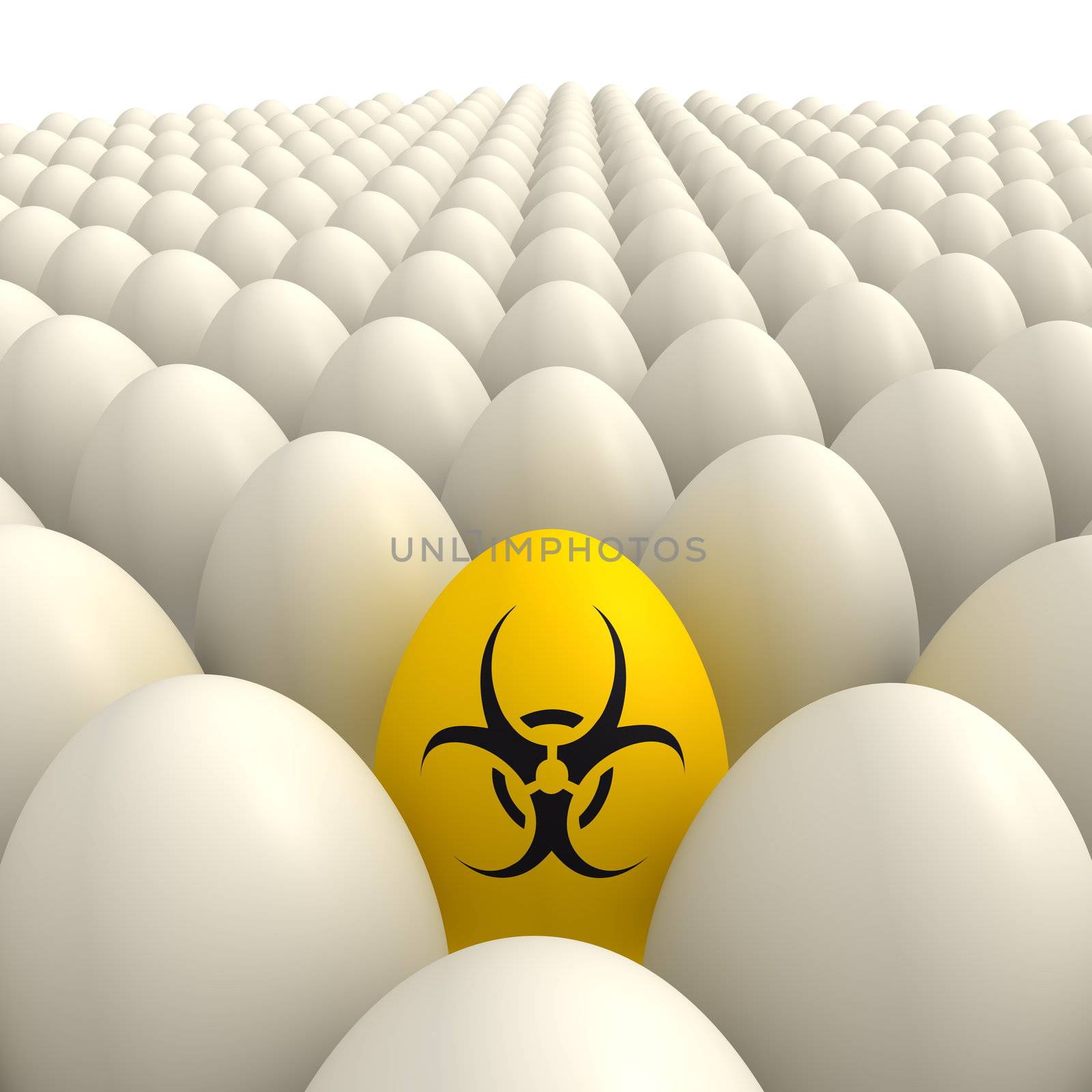 Field of Eggs - One Yellow Biohazard Sign Egg by PixBox