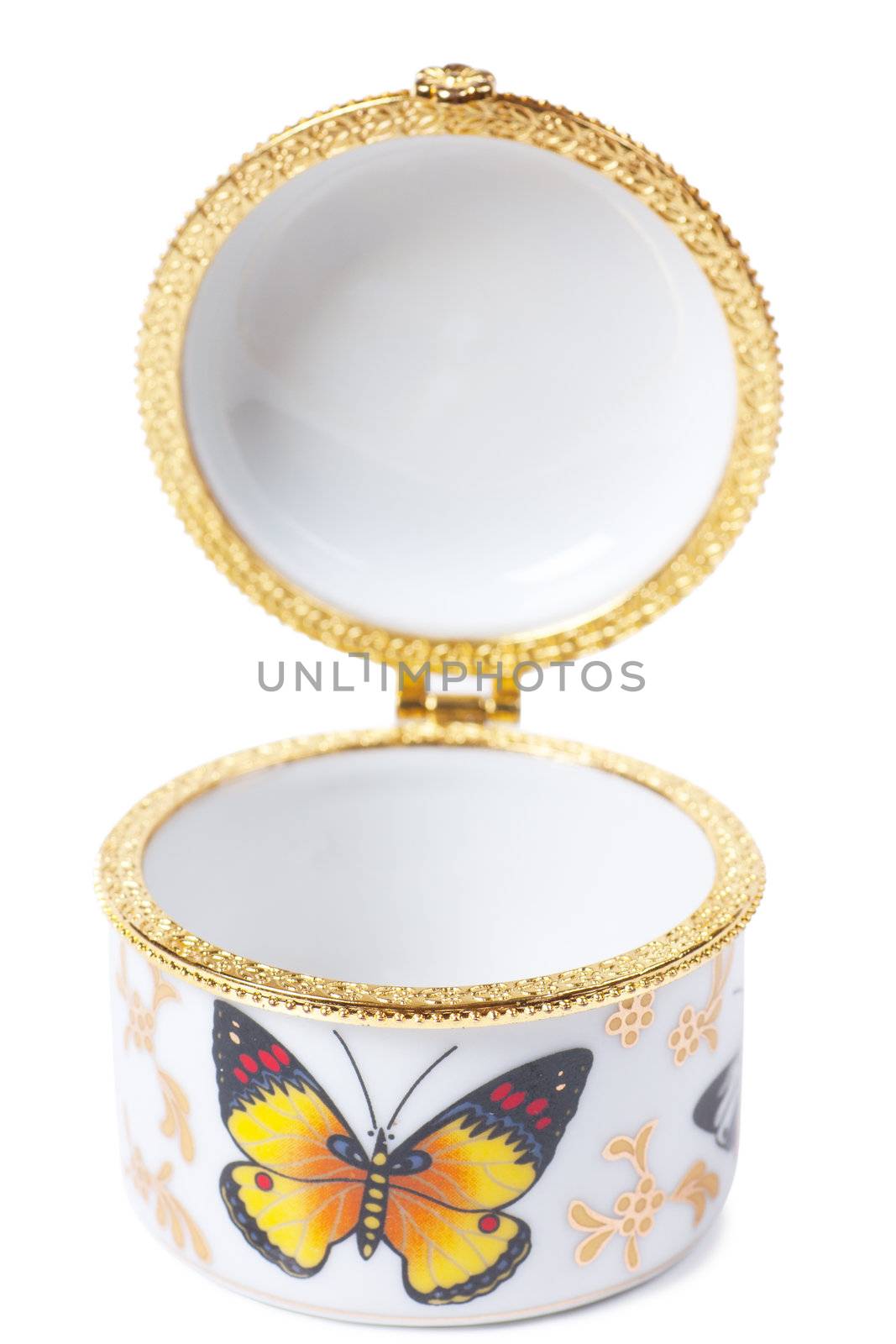 White porcelain box for jewelry on the white background