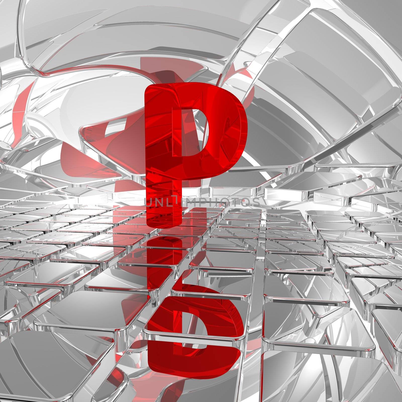 red uppercase letter p in futuristic space - 3d illustration