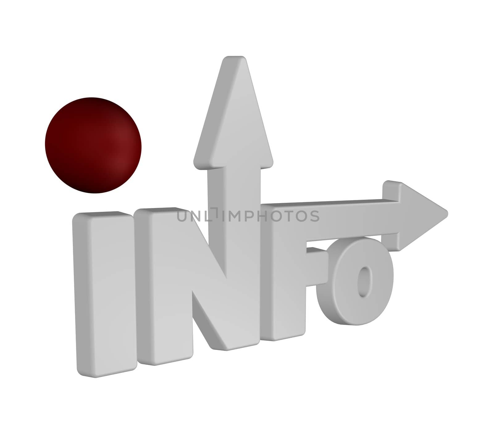 the word info with arrows and a red sphere - 3d illustration