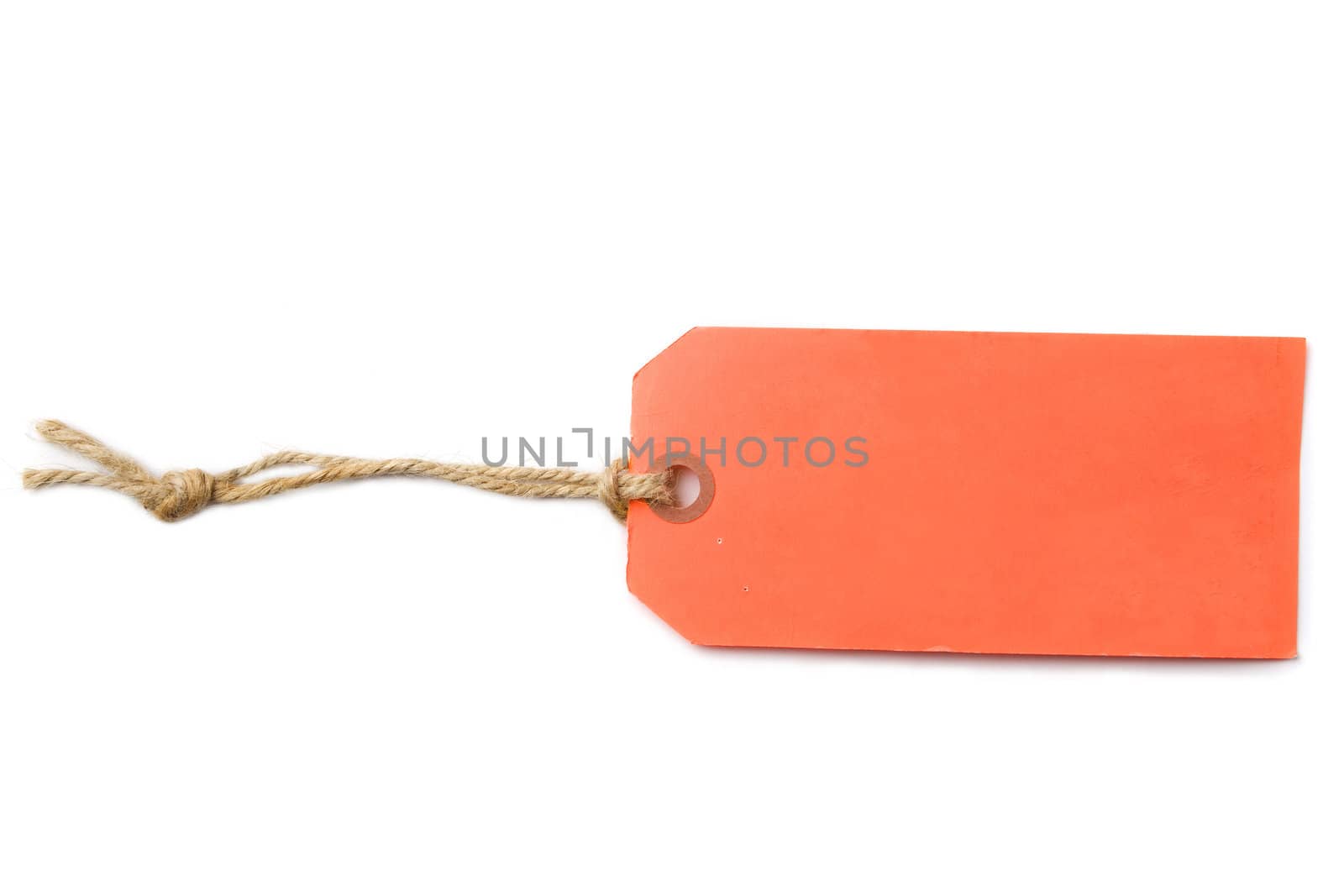 Blank orange postal tag label isolated on white background