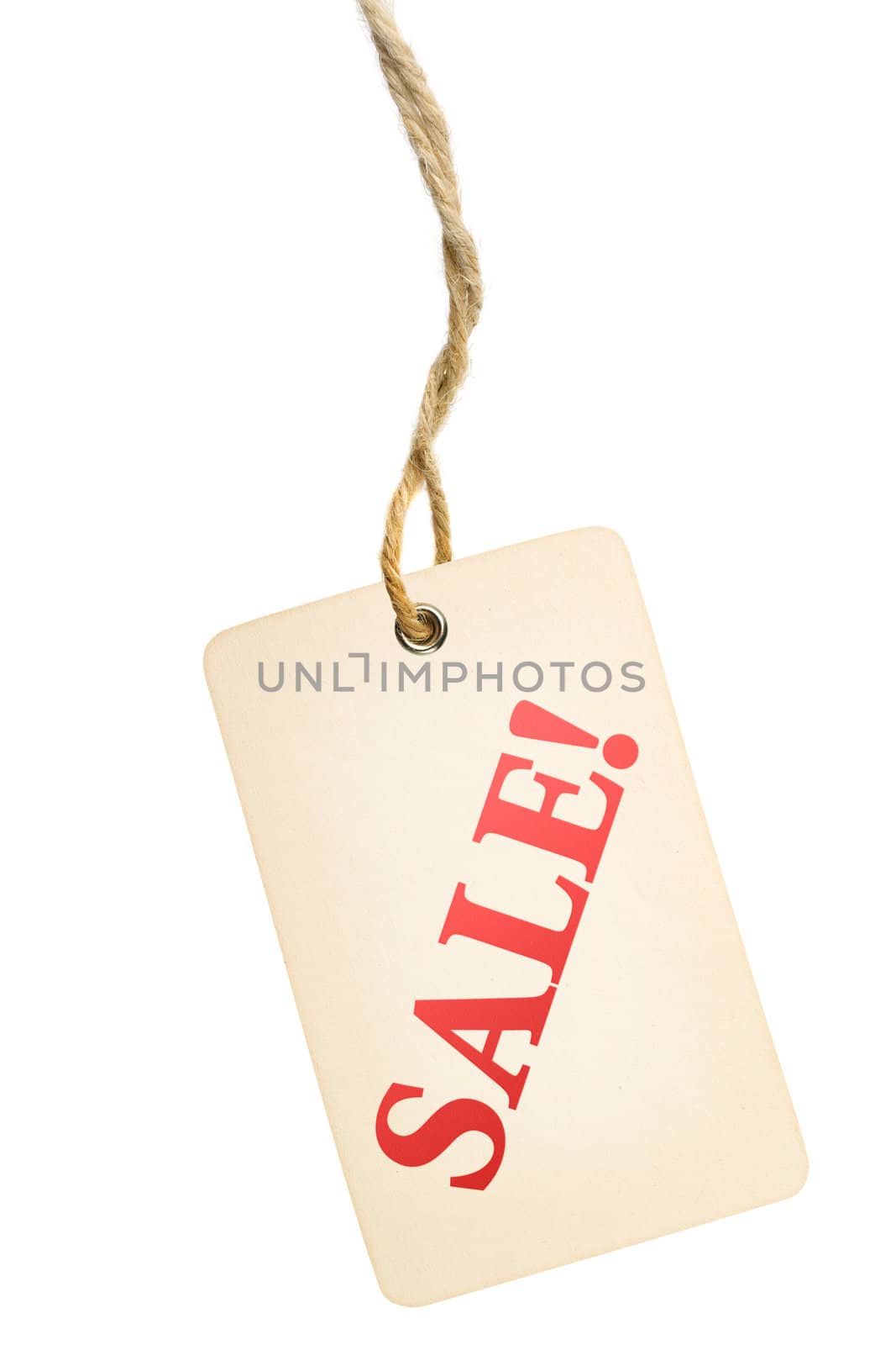 Sale tag hanging over white background