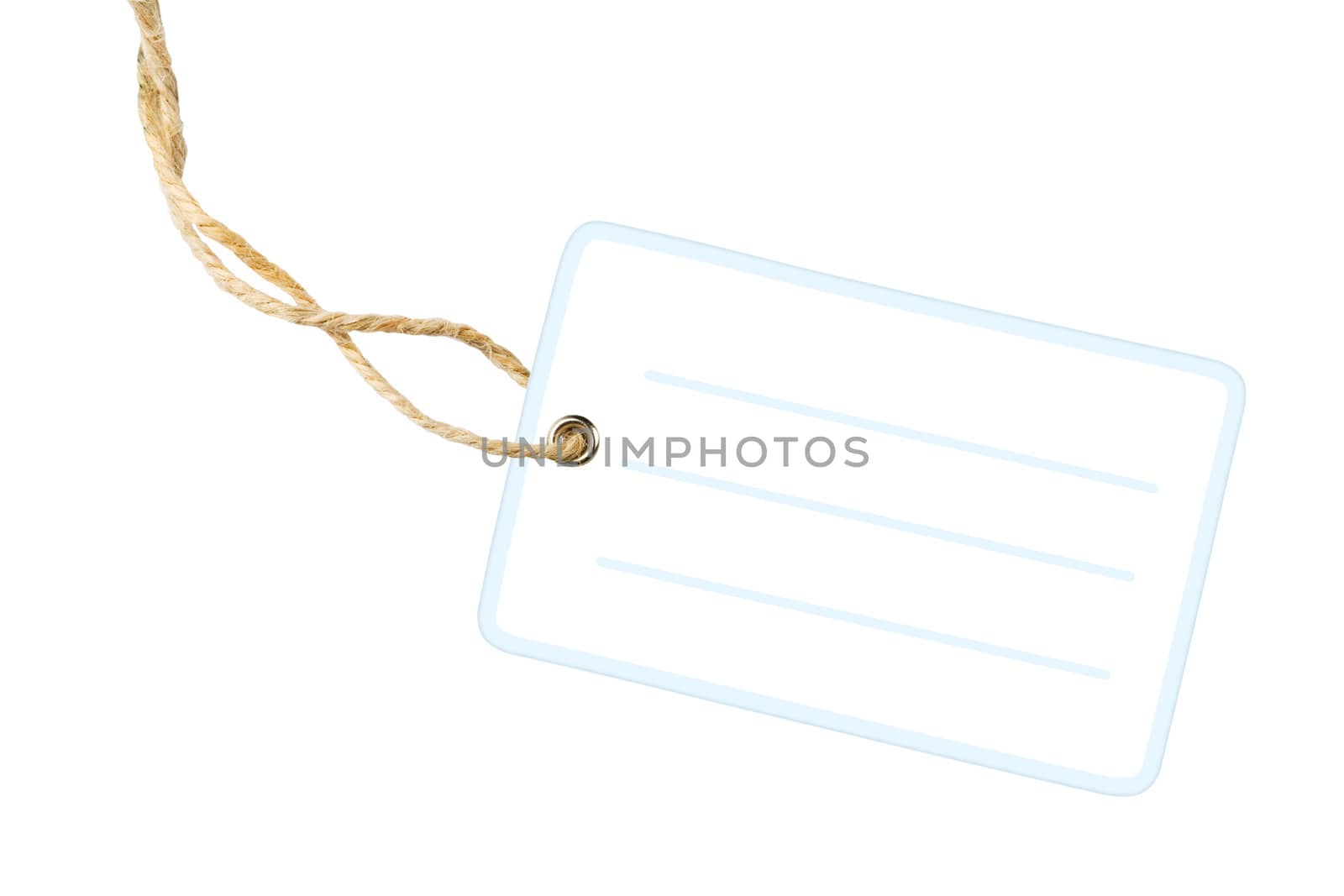 Blank white packaging label with cotton string isolated on white background with clipping path