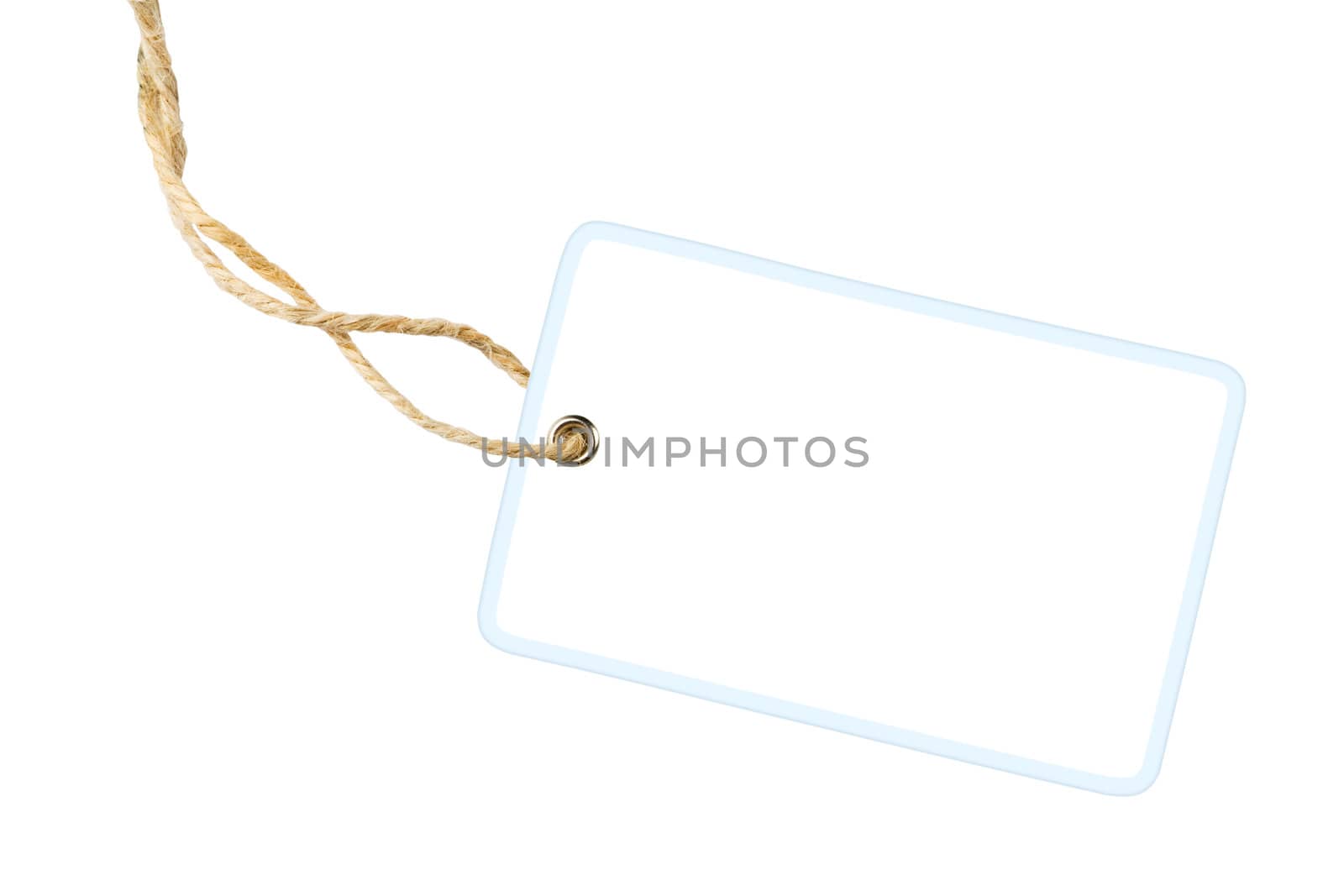 Blank white gift label with cotton string isolated on white background with clipping path