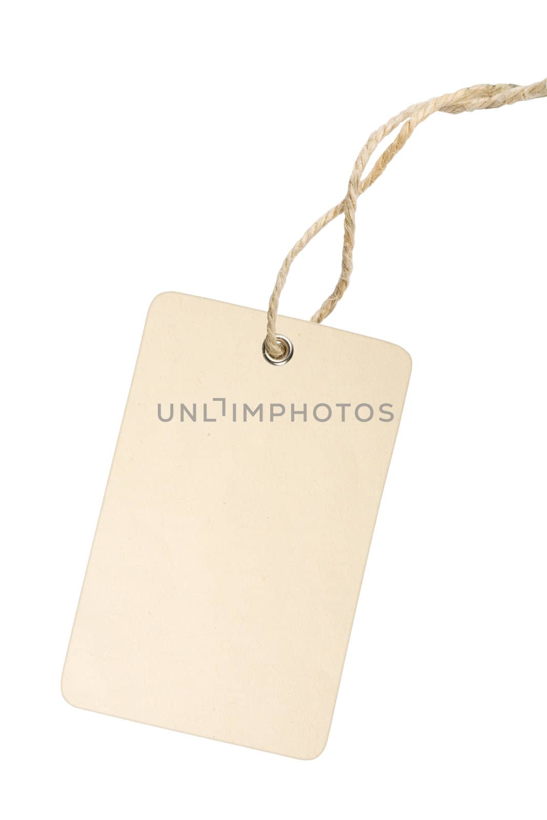 Blank white tag with cotton string isolated on white background with clipping path