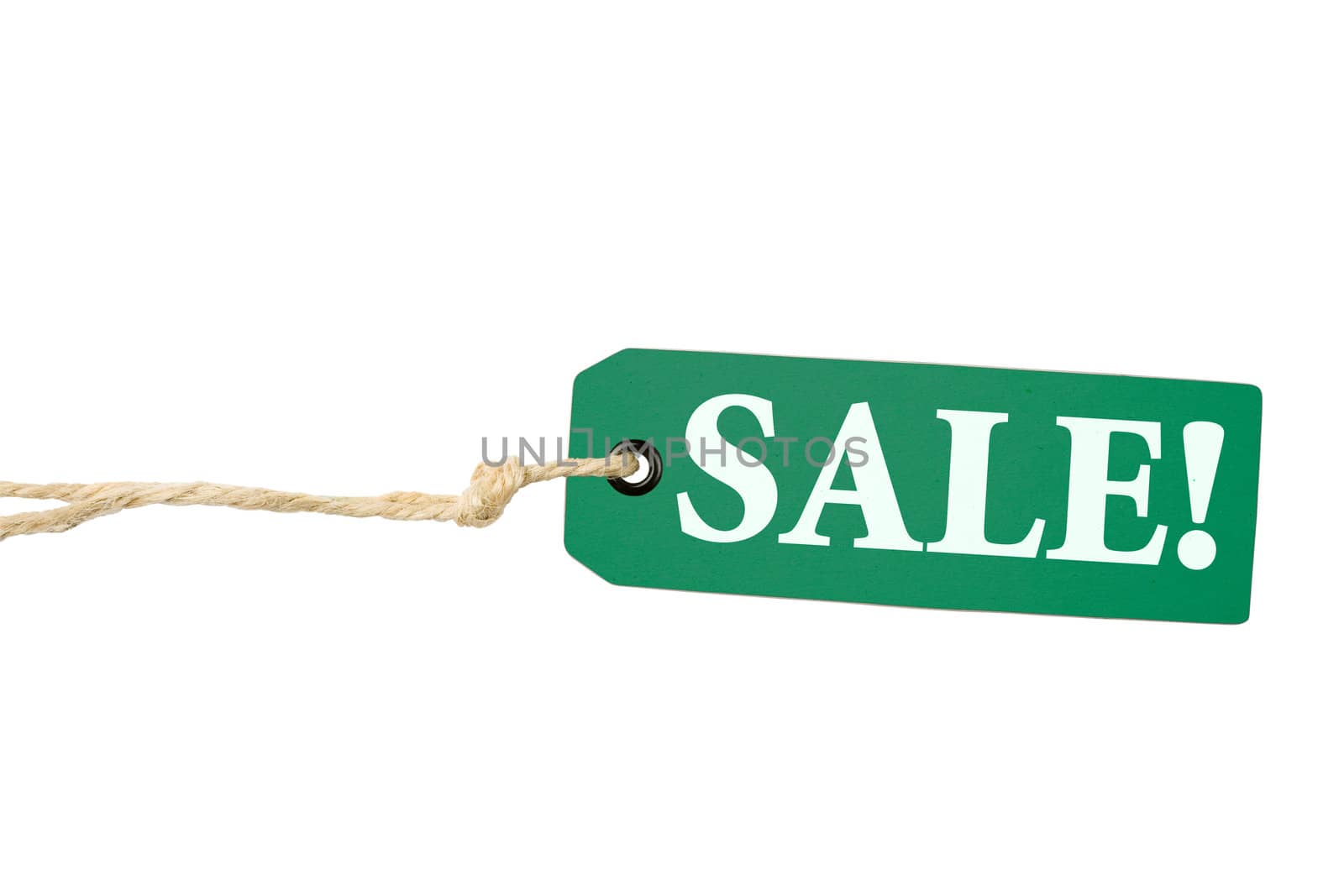 Green sale tag isolated on white background with clipping path