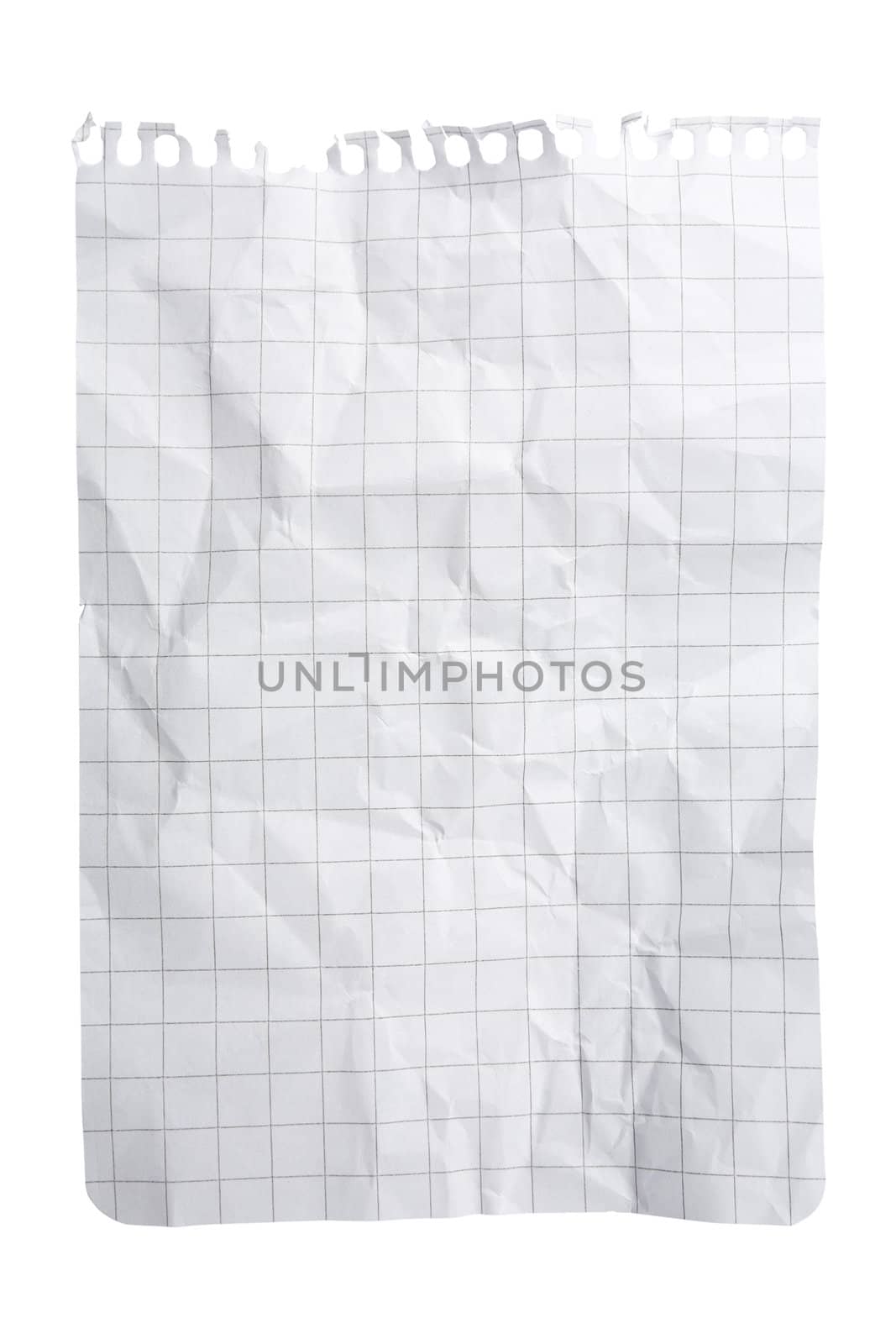Single sheet of squared notepad paper isolated on white with clipping path