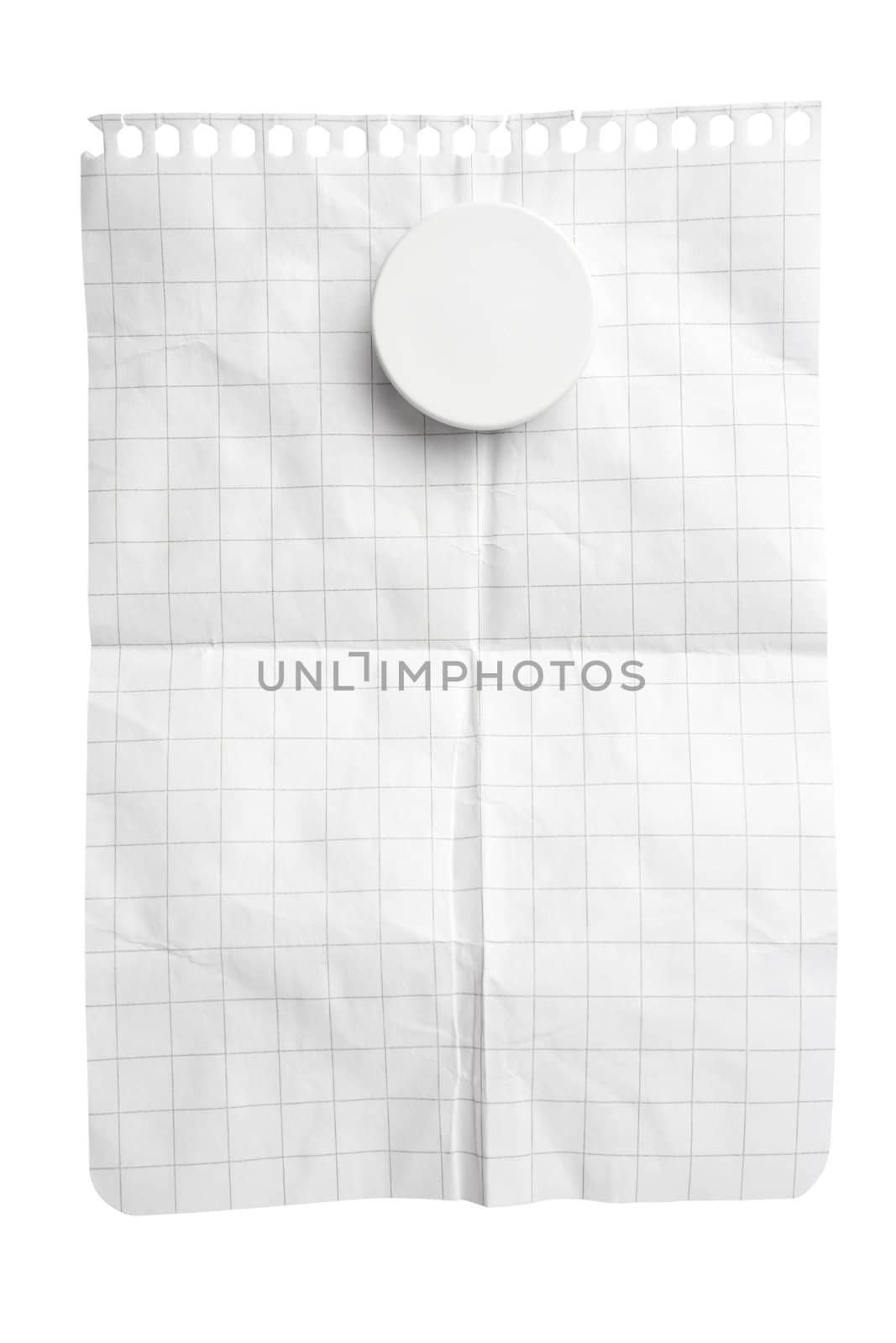 Single sheet of squared notepad paper with magnet isolated on white with clipping path