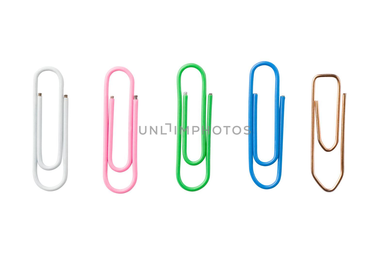 Several paper clips isolated on white background with clipping paths