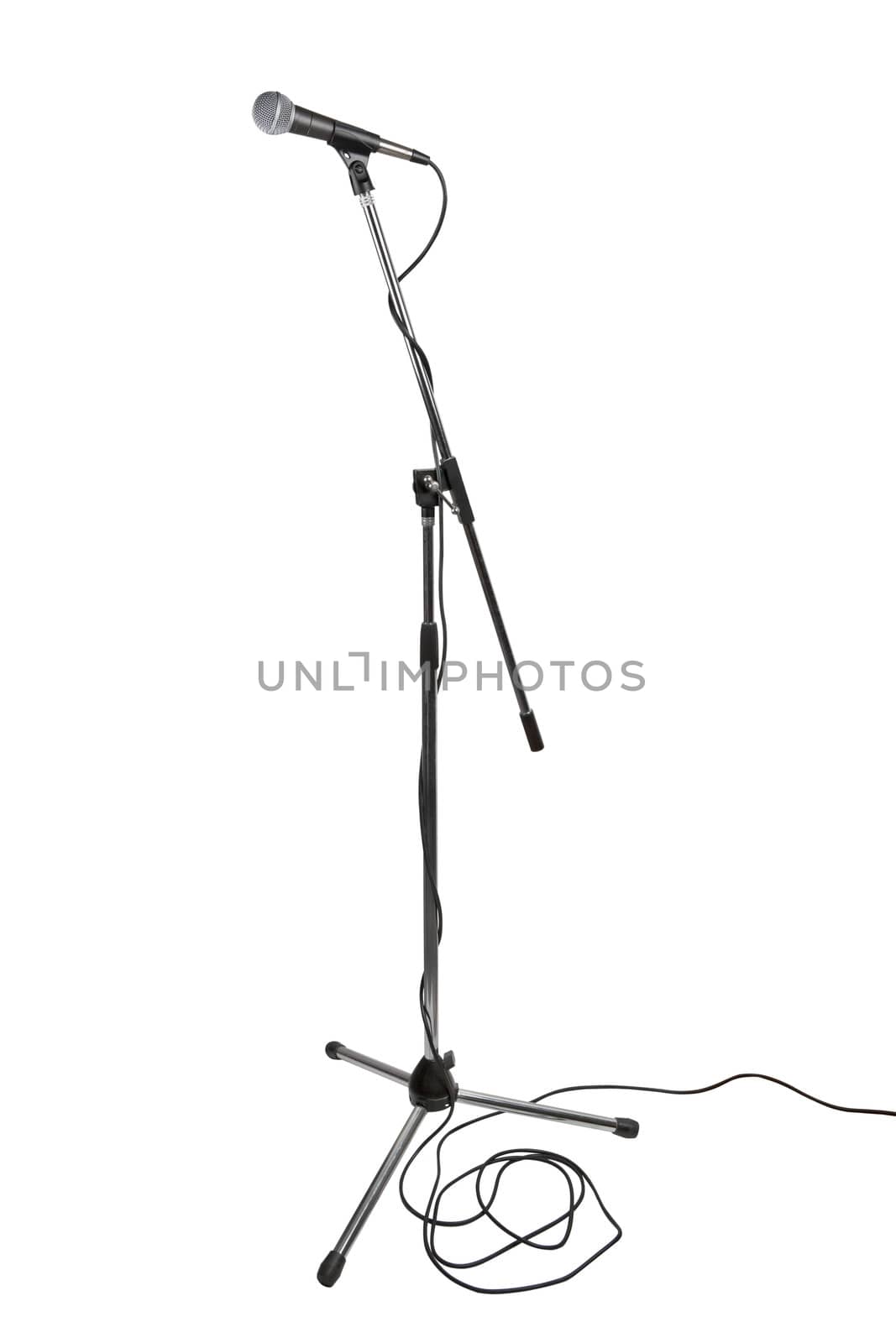 Microphone on stand isolated on white background
