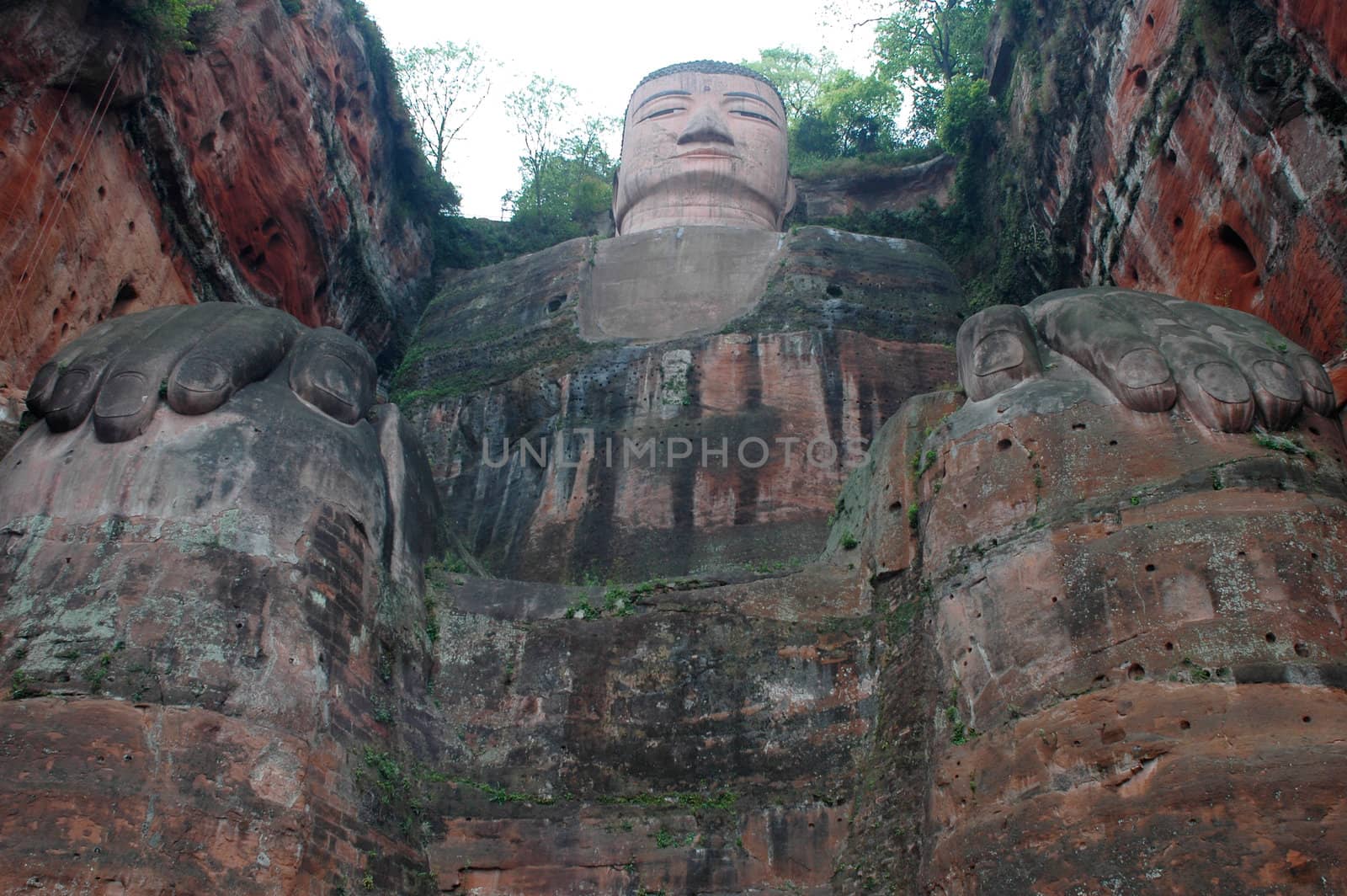 Closeup view of a giant buddha in Sichuan,China