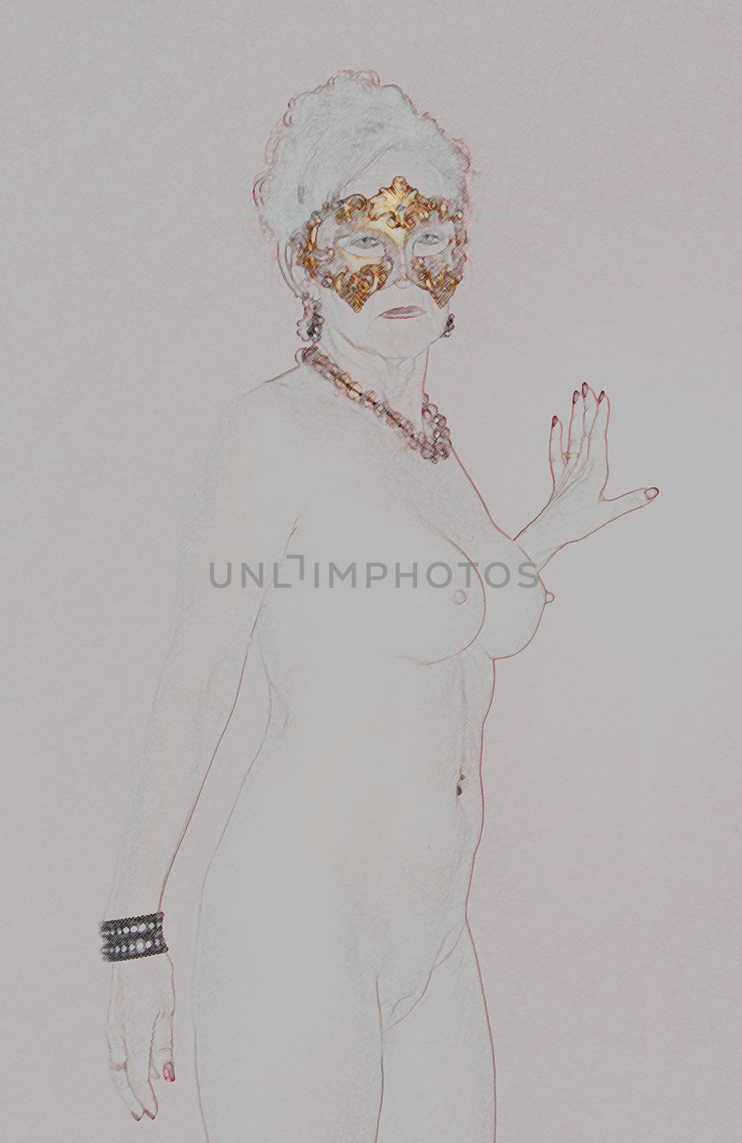 Nude woman model wearing a Venetian mask