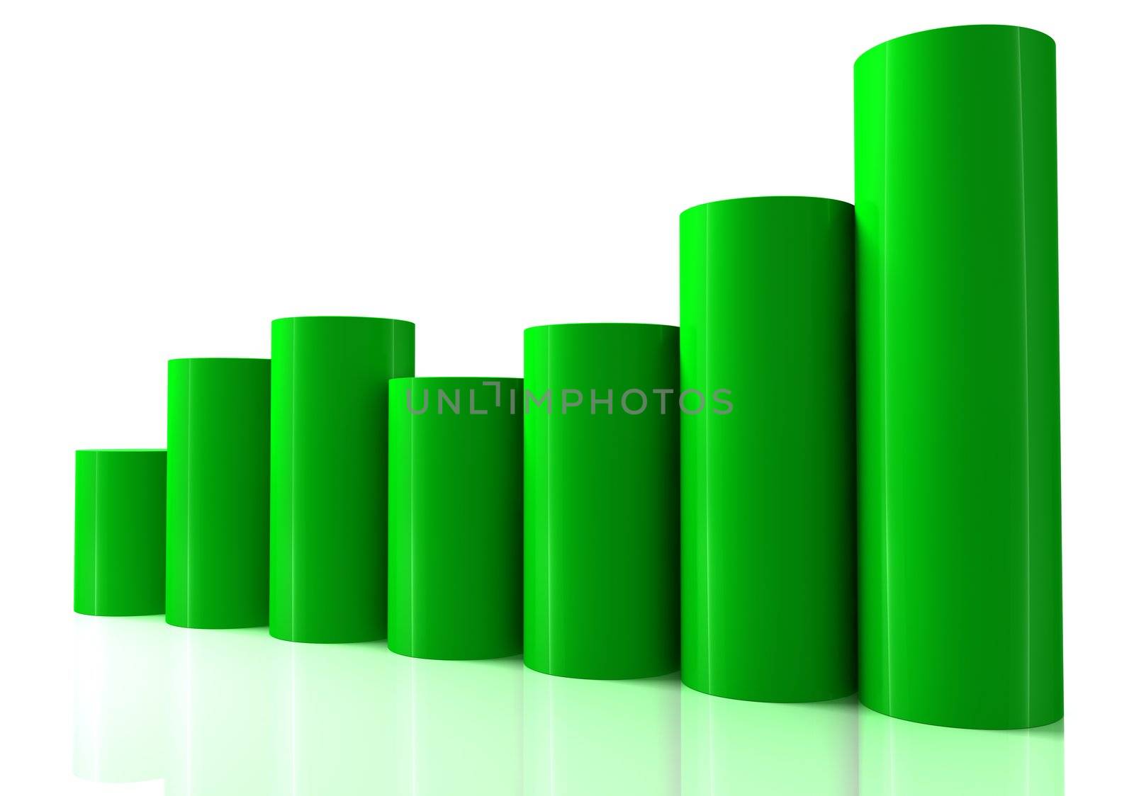 3D bar chart graph moving up on white bachgroung