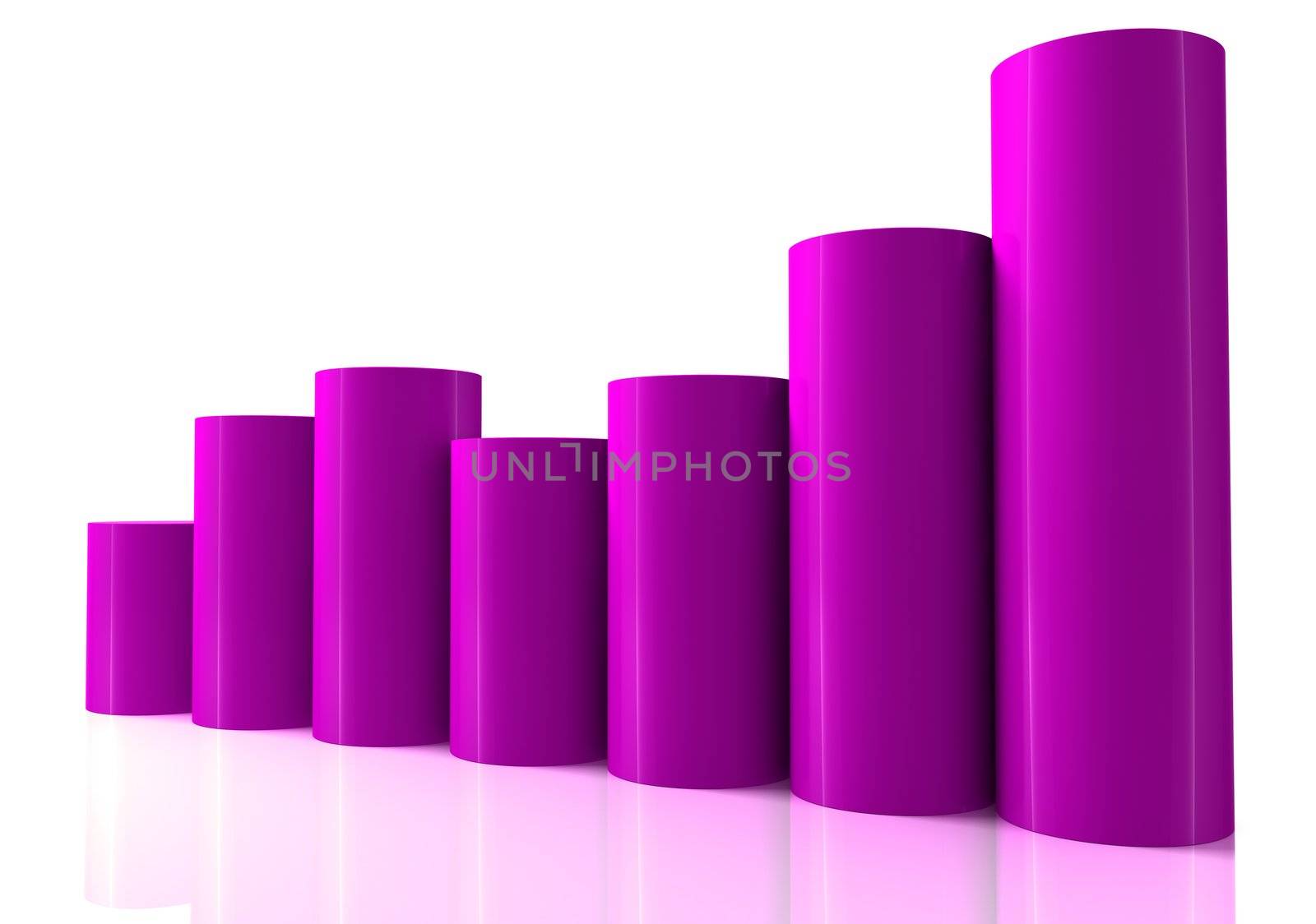 3D bar chart graph moving up on white bachgroung