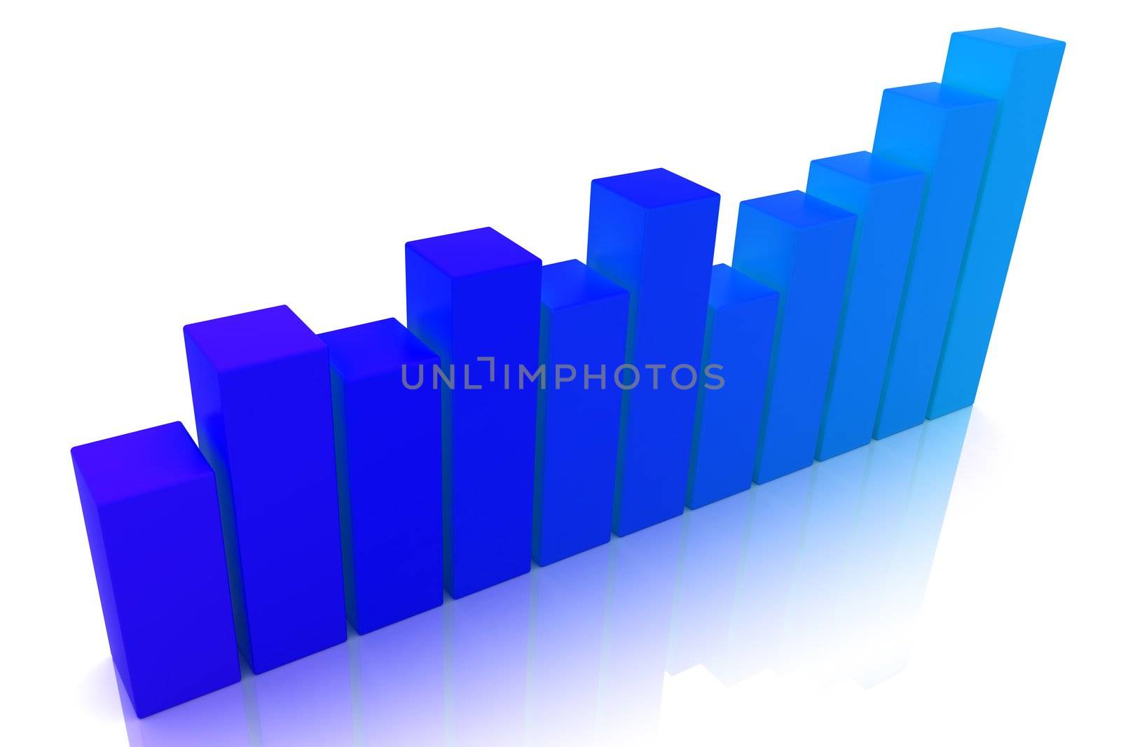 business graph on a white reflective surface