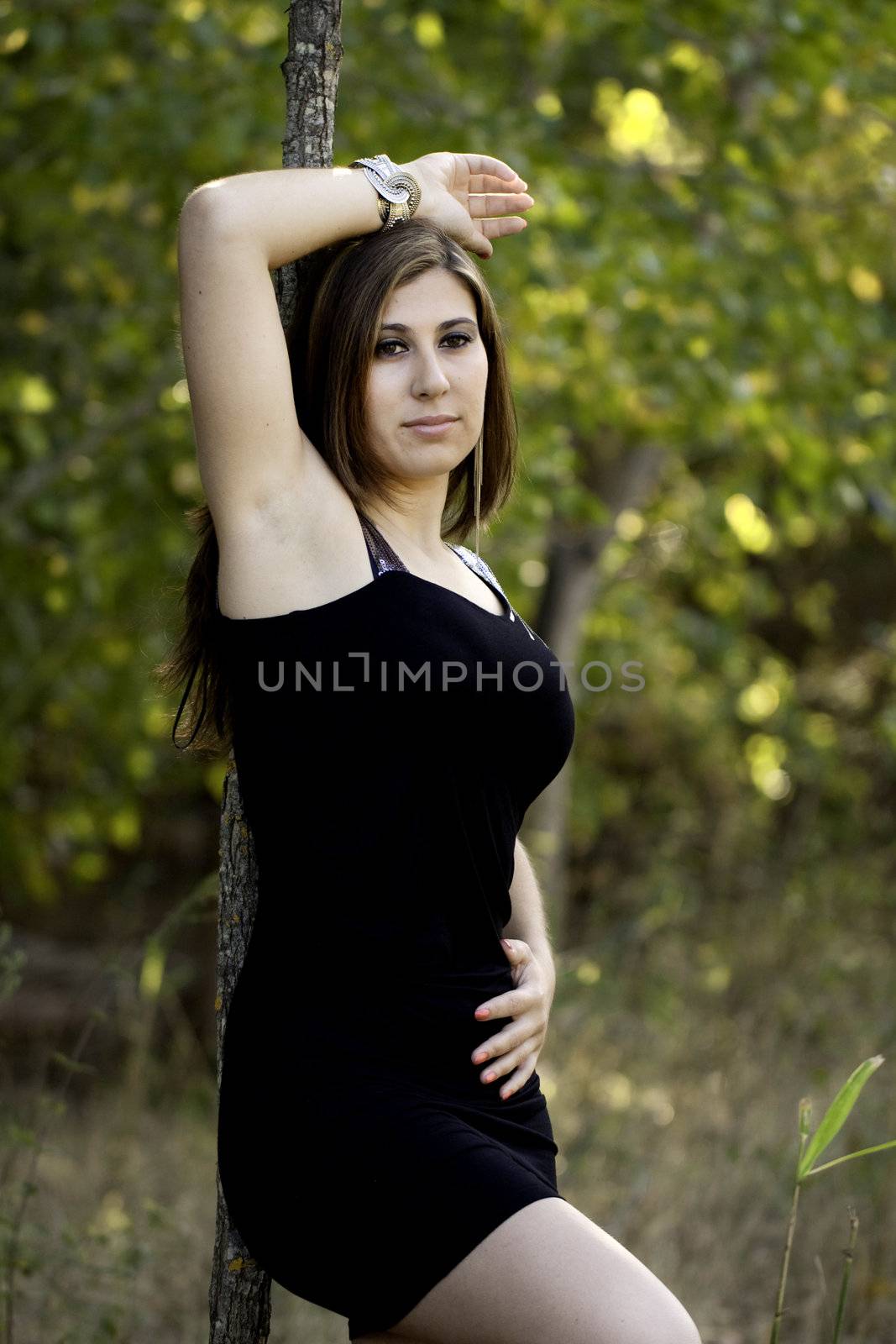 View of a beautiful woman on a forest