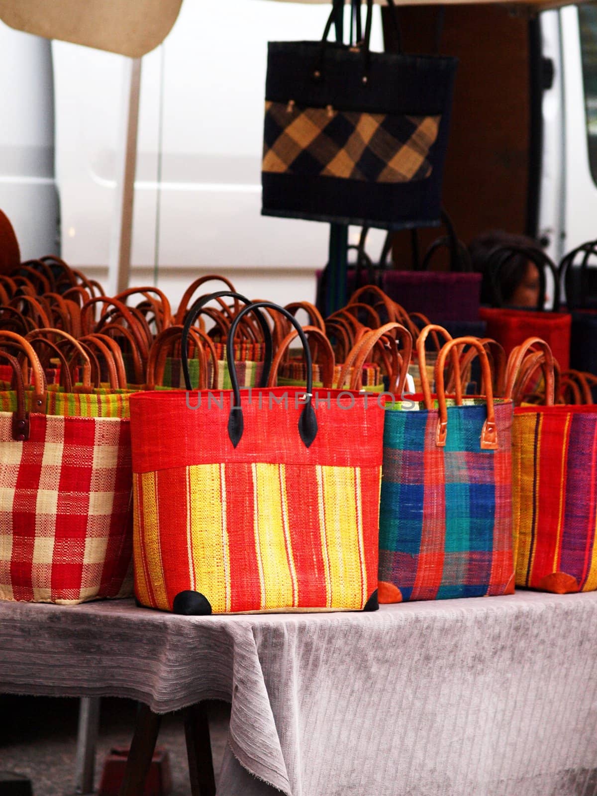 Outdoors purse market place, multi color purses